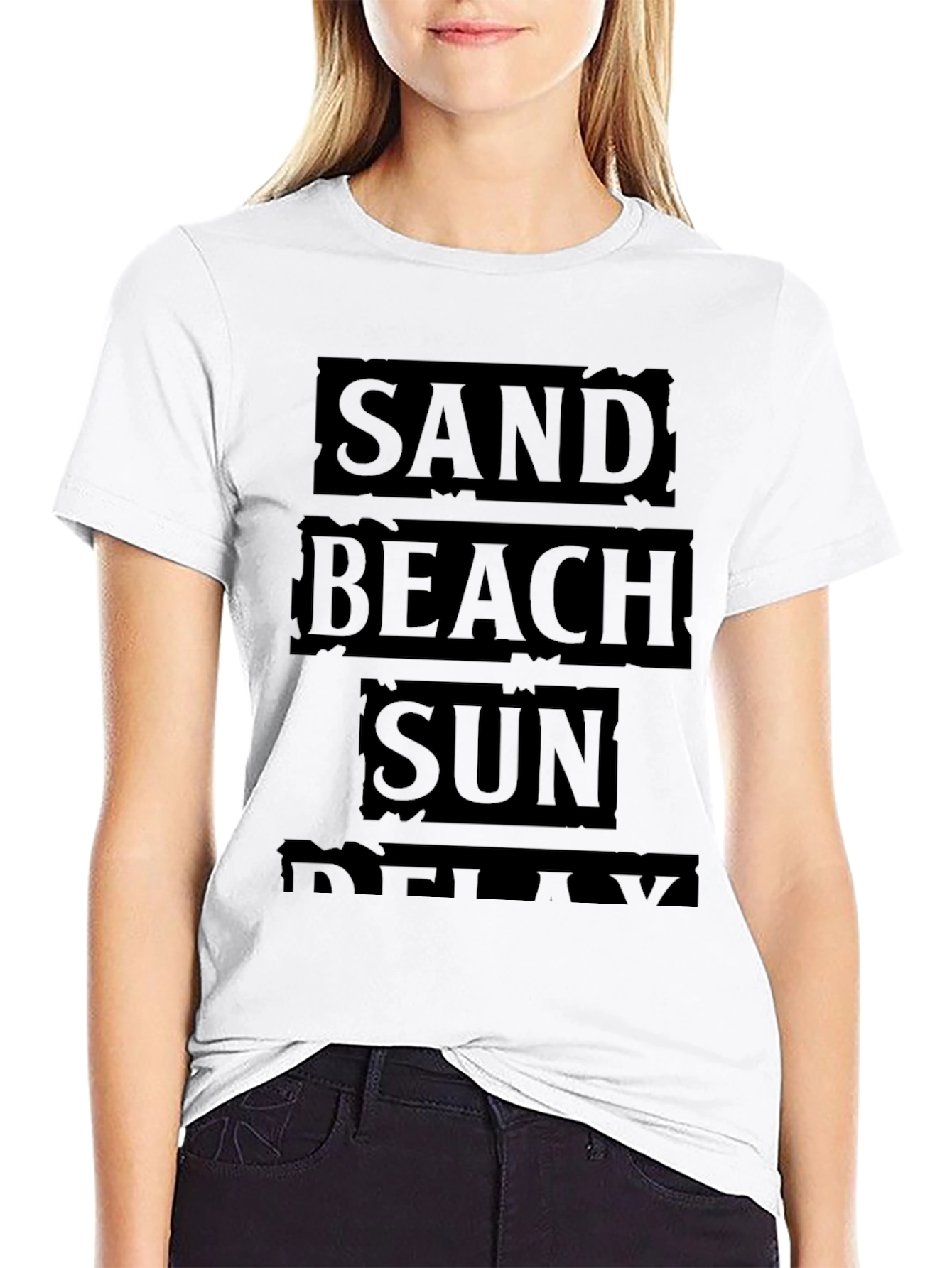 Sand Beach Sun Relax Black Graphic T-Shirt