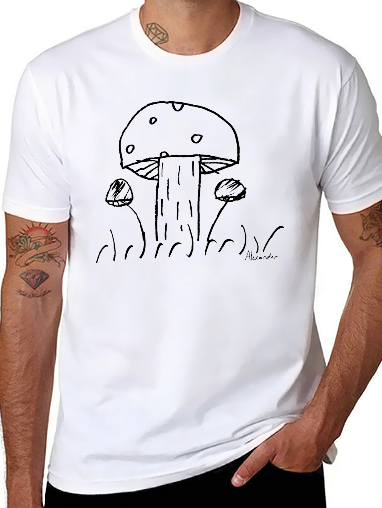 Mushroom Sketch Black T-Shirt
