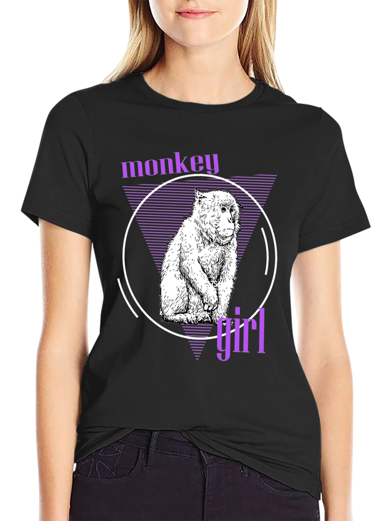 Monkey Girl Graphic Tee - Trendy Black T-Shirt