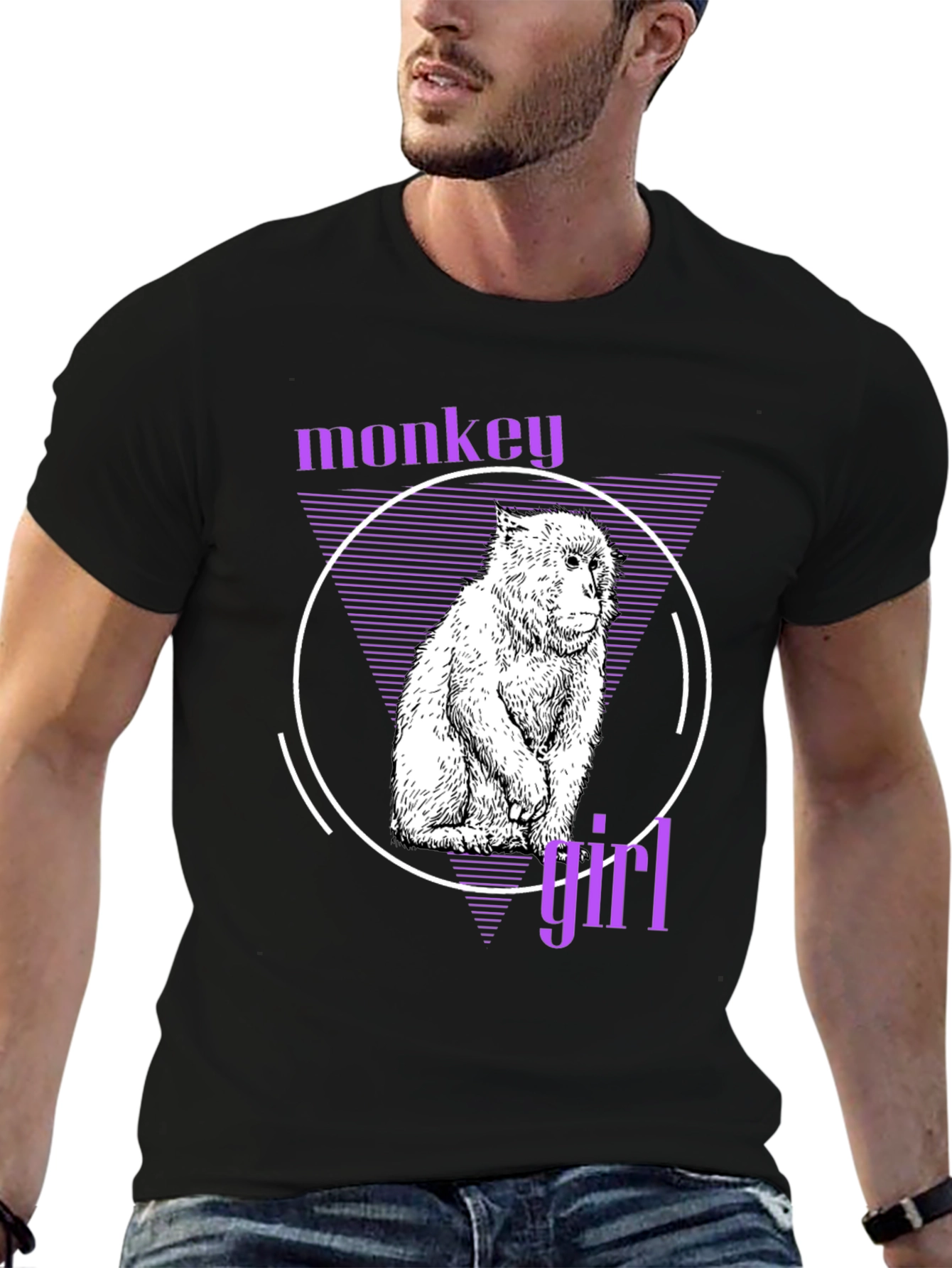 Monkey Girl Graphic Tee - Trendy Black T-Shirt