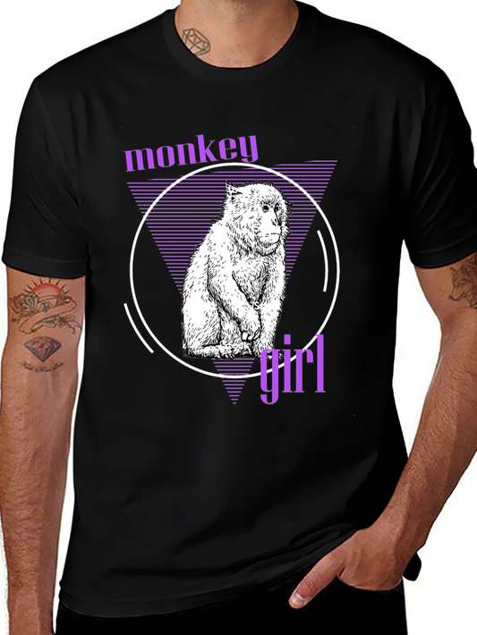 Monkey Girl Graphic Tee - Trendy Black T-Shirt