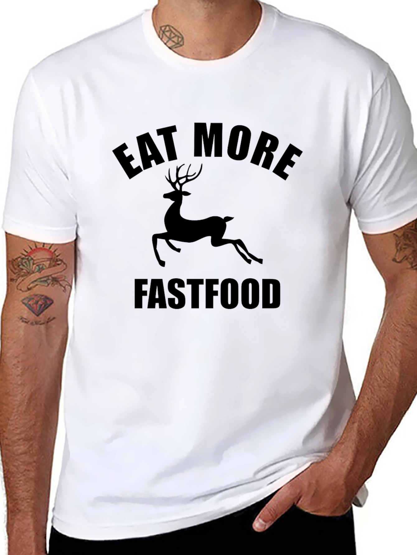 Eat More Fastfood Deer Graphic Tee - Black