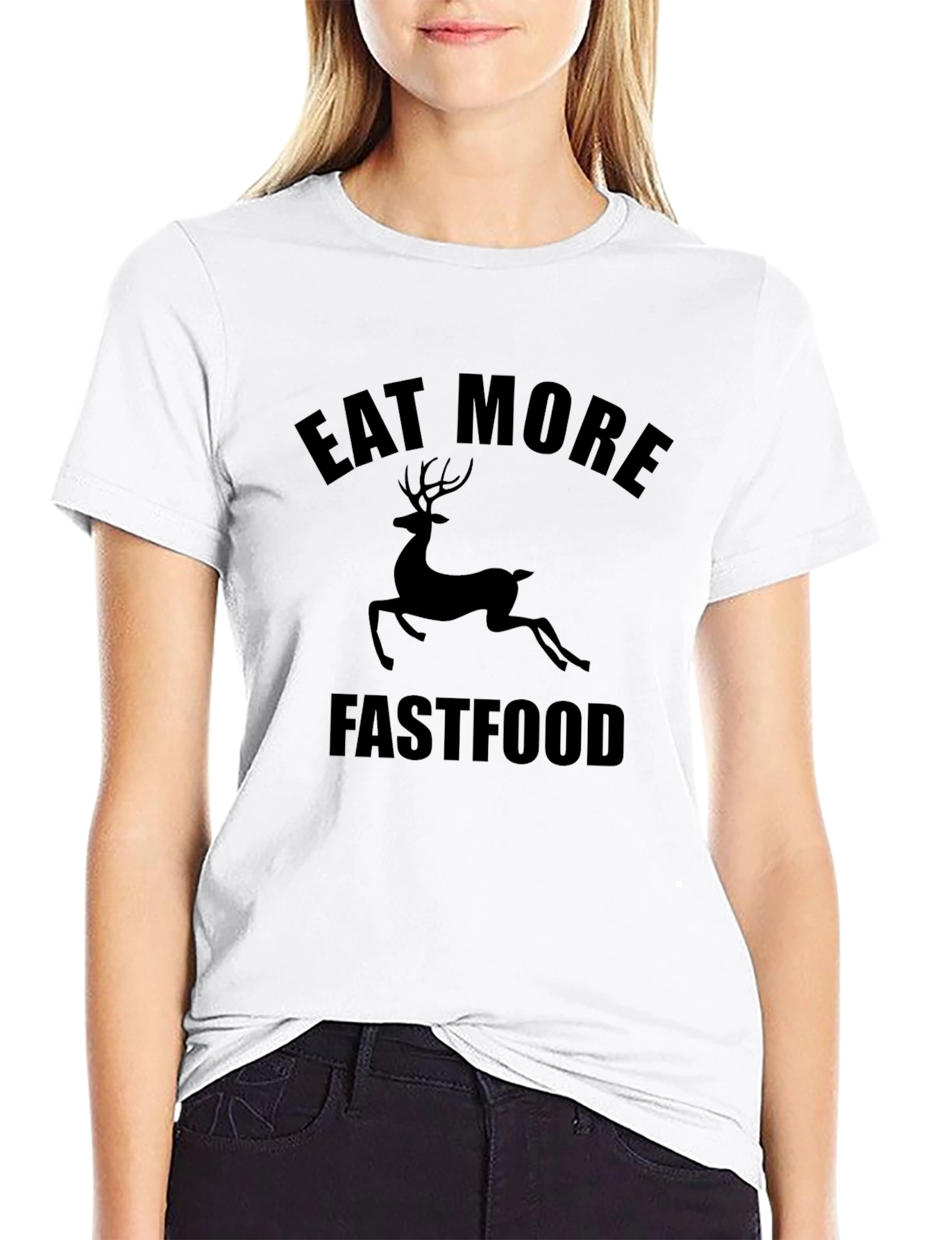 Eat More Fastfood Deer Graphic Tee - Black