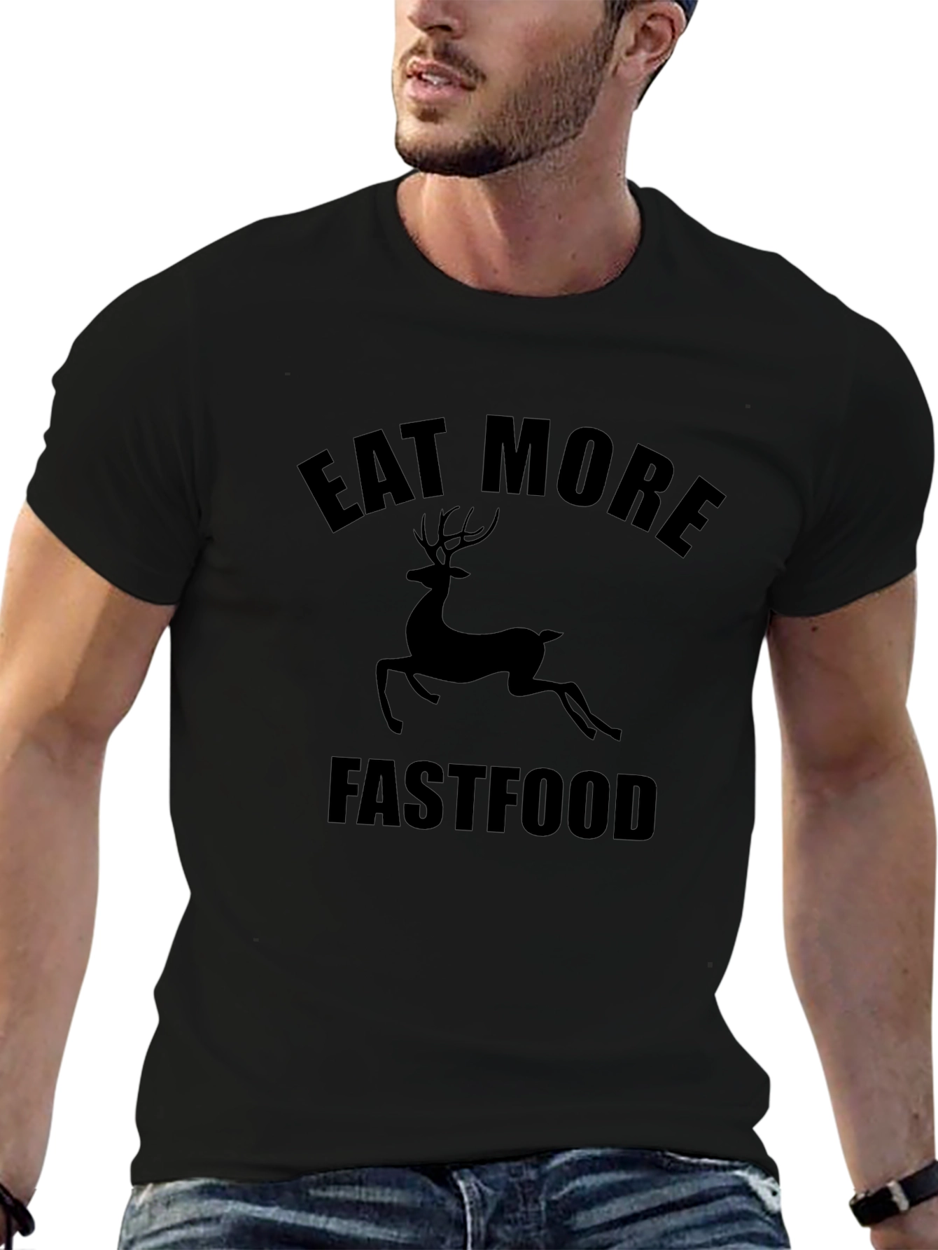 Eat More Fastfood Deer Graphic Tee - Black