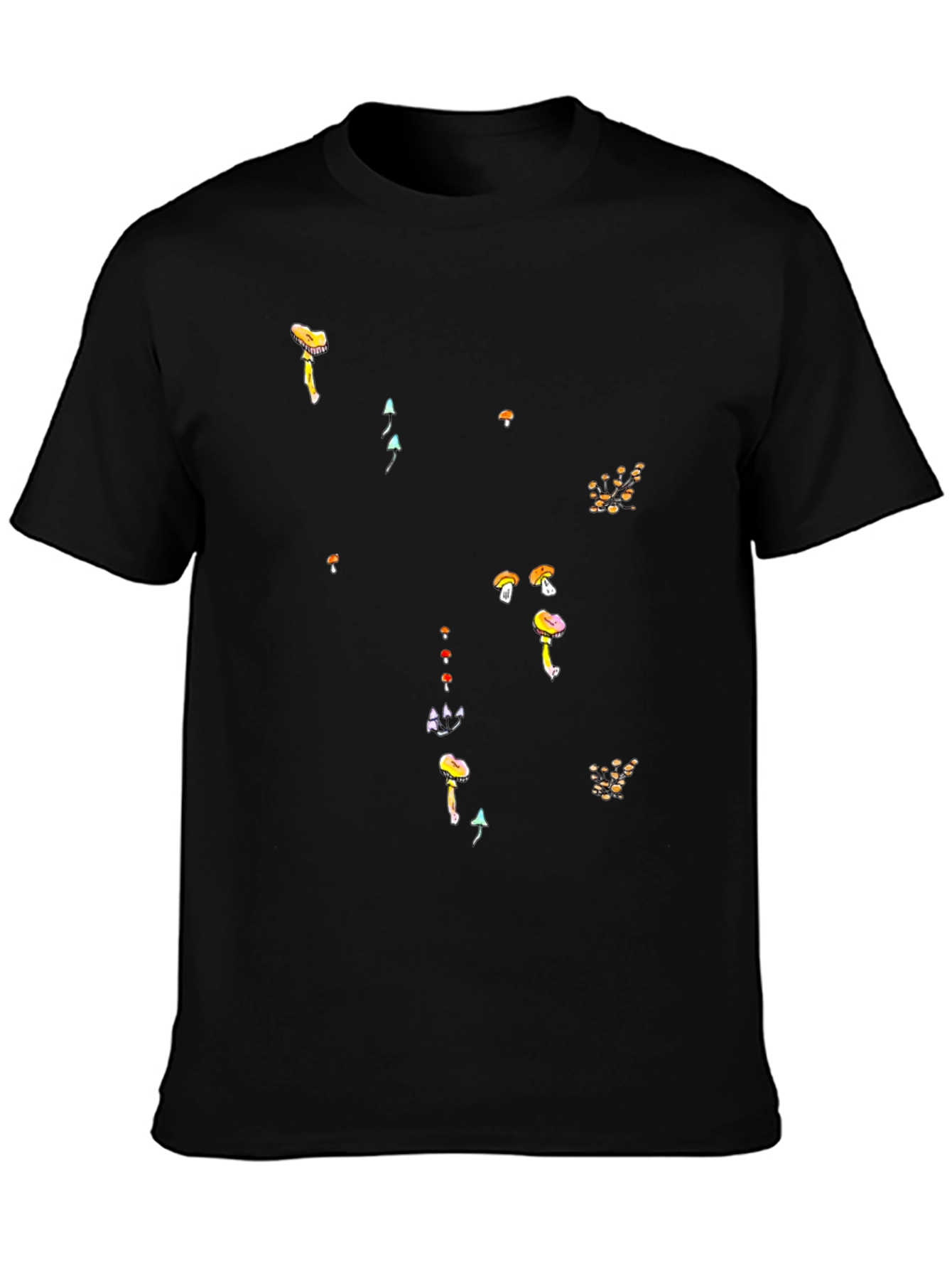 Mushroom Print Black T-Shirt - Funky Casual Style