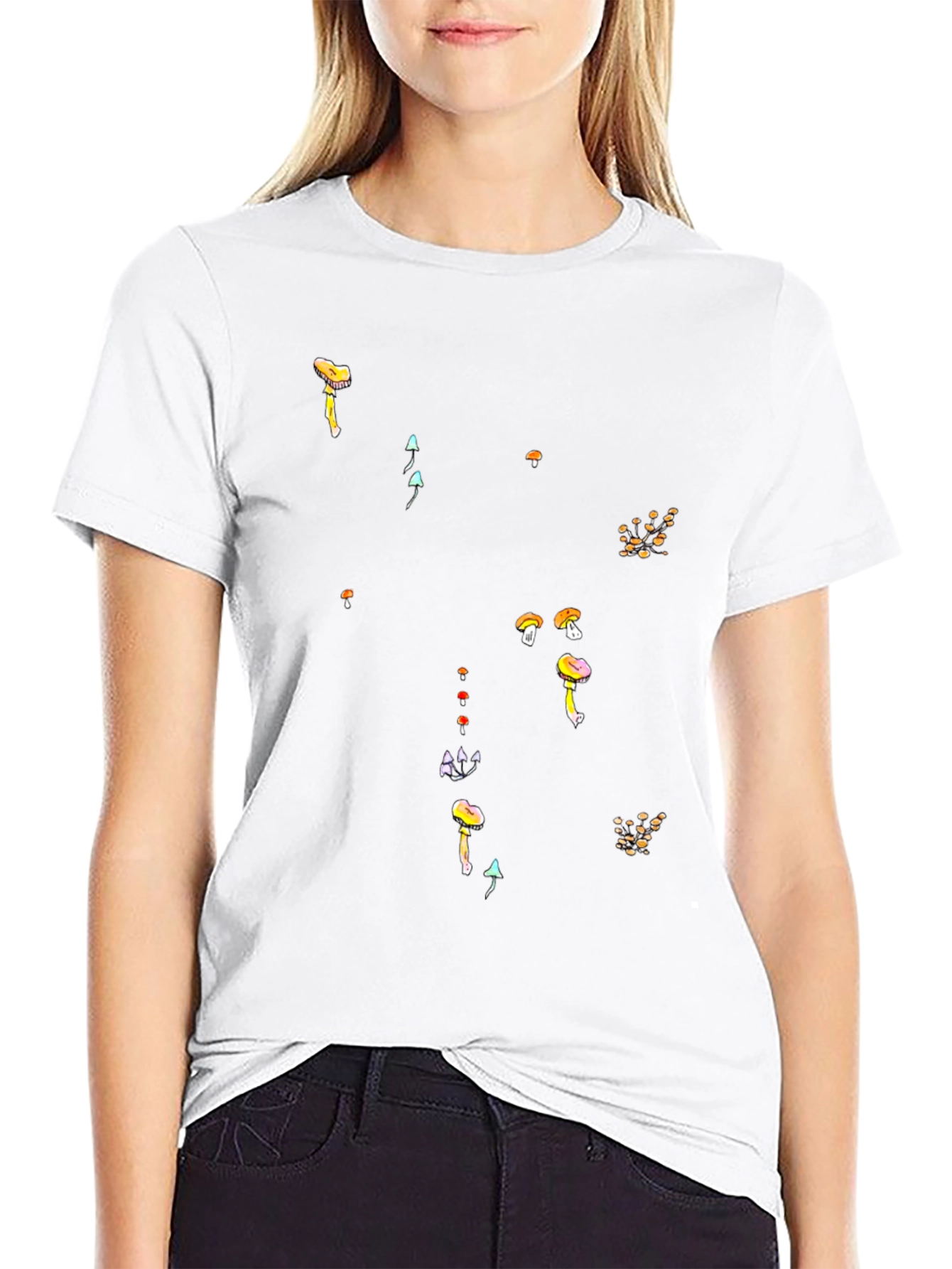 Mushroom Print Black T-Shirt - Funky Casual Style