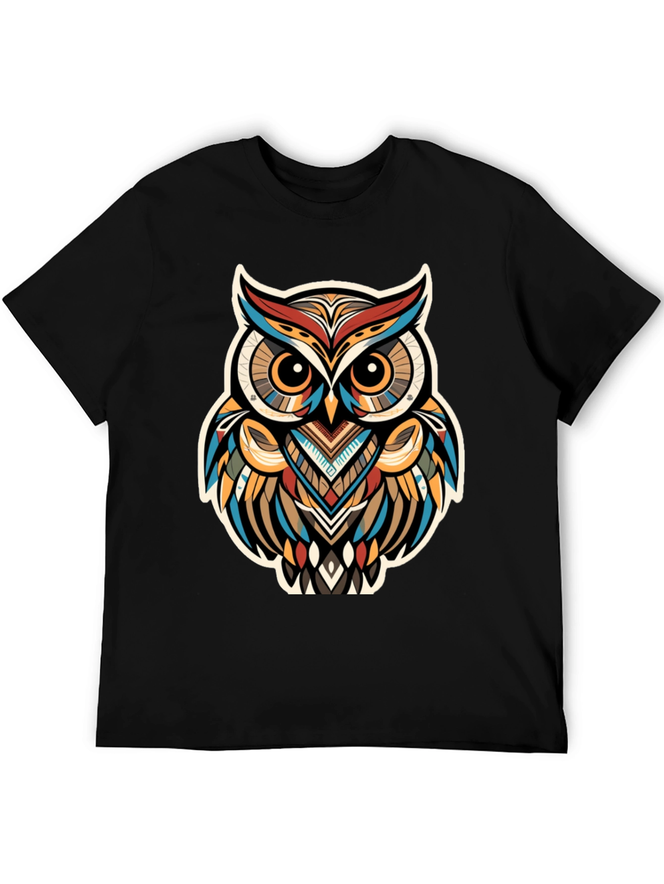 Tribal Owl Graphic Print Black T-Shirt