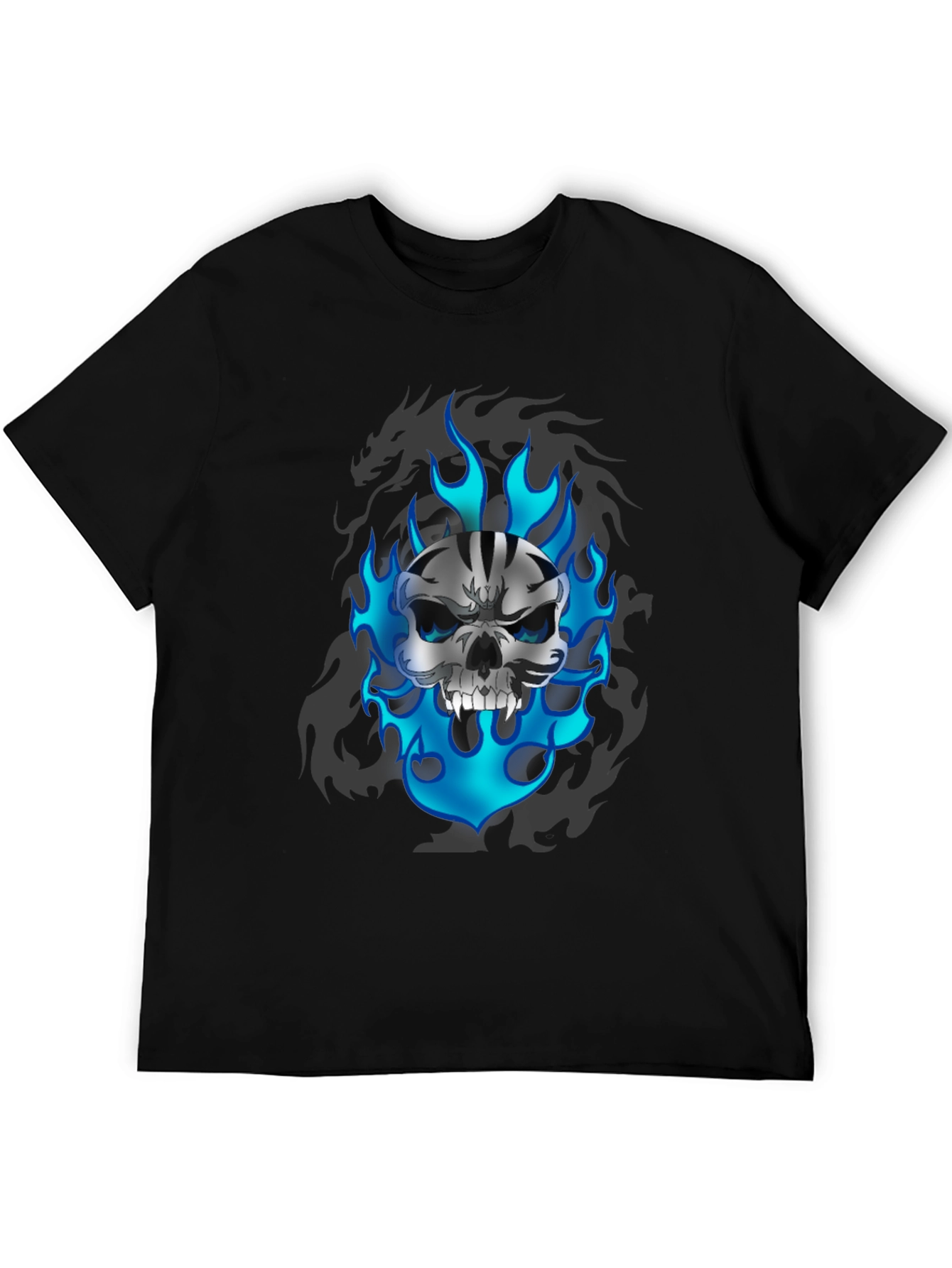 Skull & Flames Graphic Print Black T-Shirt