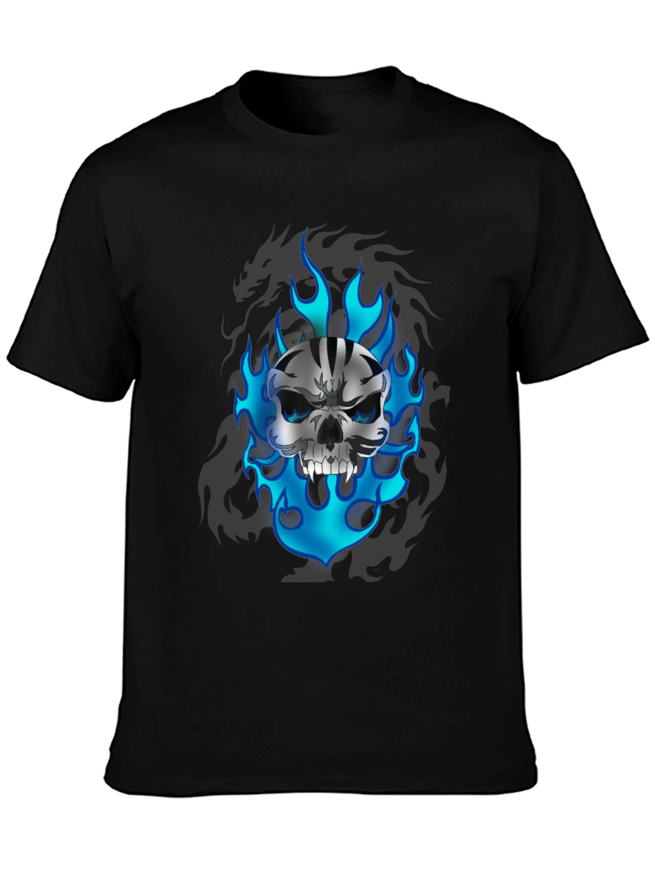 Skull & Flames Graphic Print Black T-Shirt