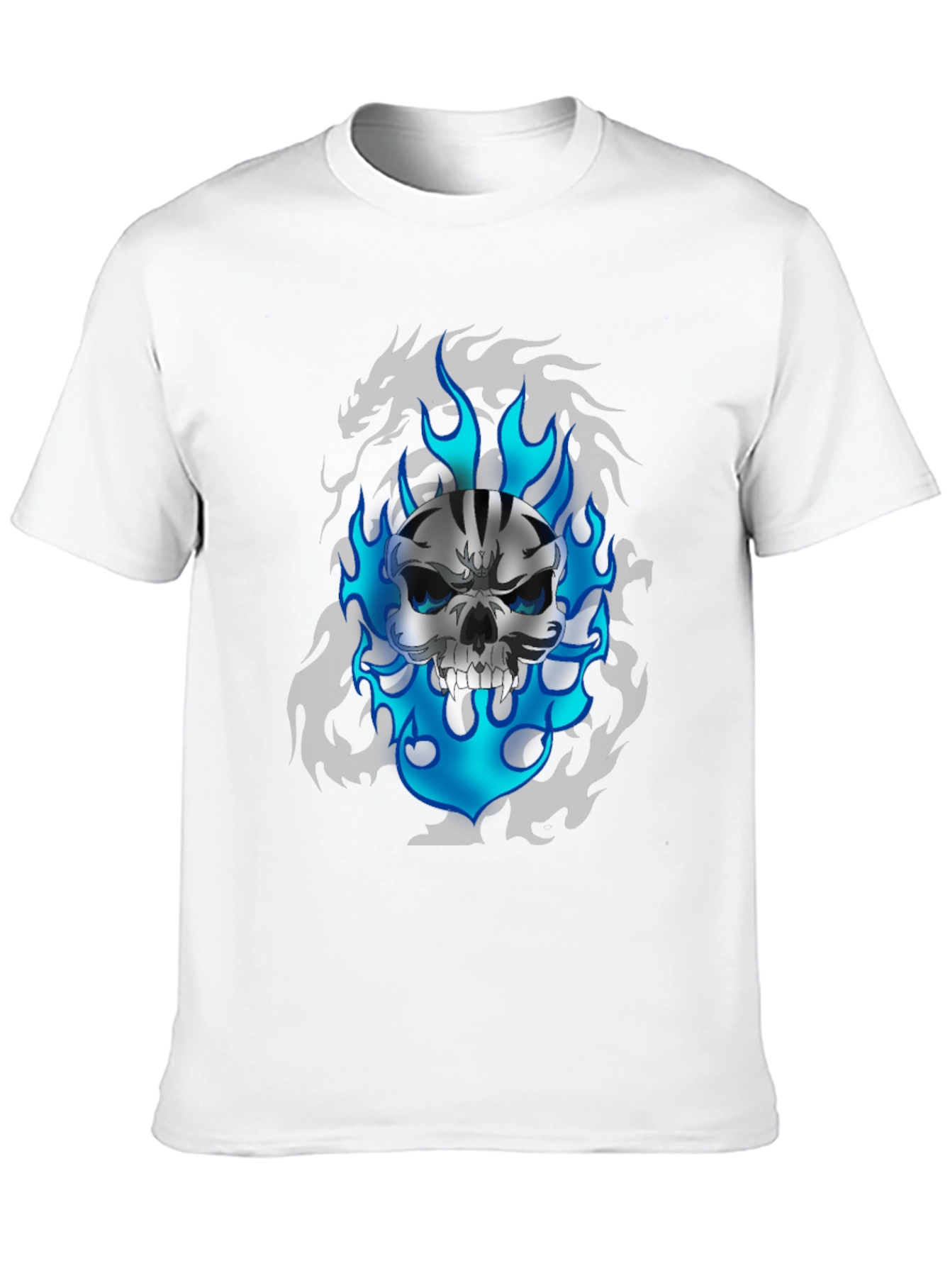 Skull & Flames Graphic Print Black T-Shirt