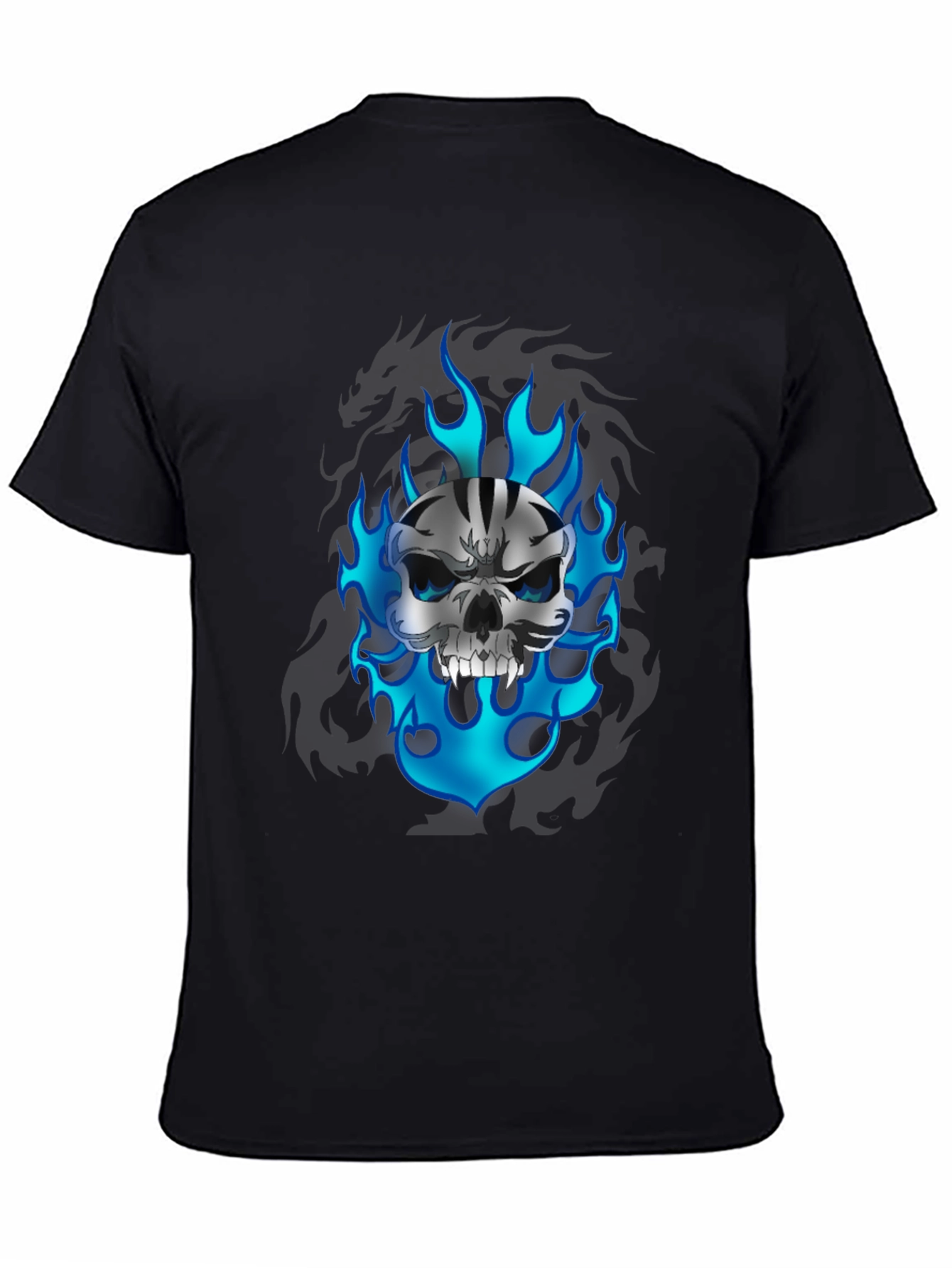 Skull & Flames Graphic Print Black T-Shirt