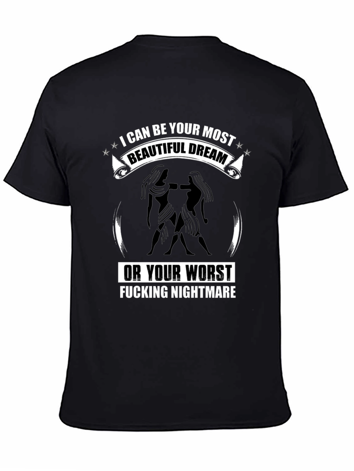 Gemini Zodiac Black T-Shirt: Beautiful Dream Nightmare
