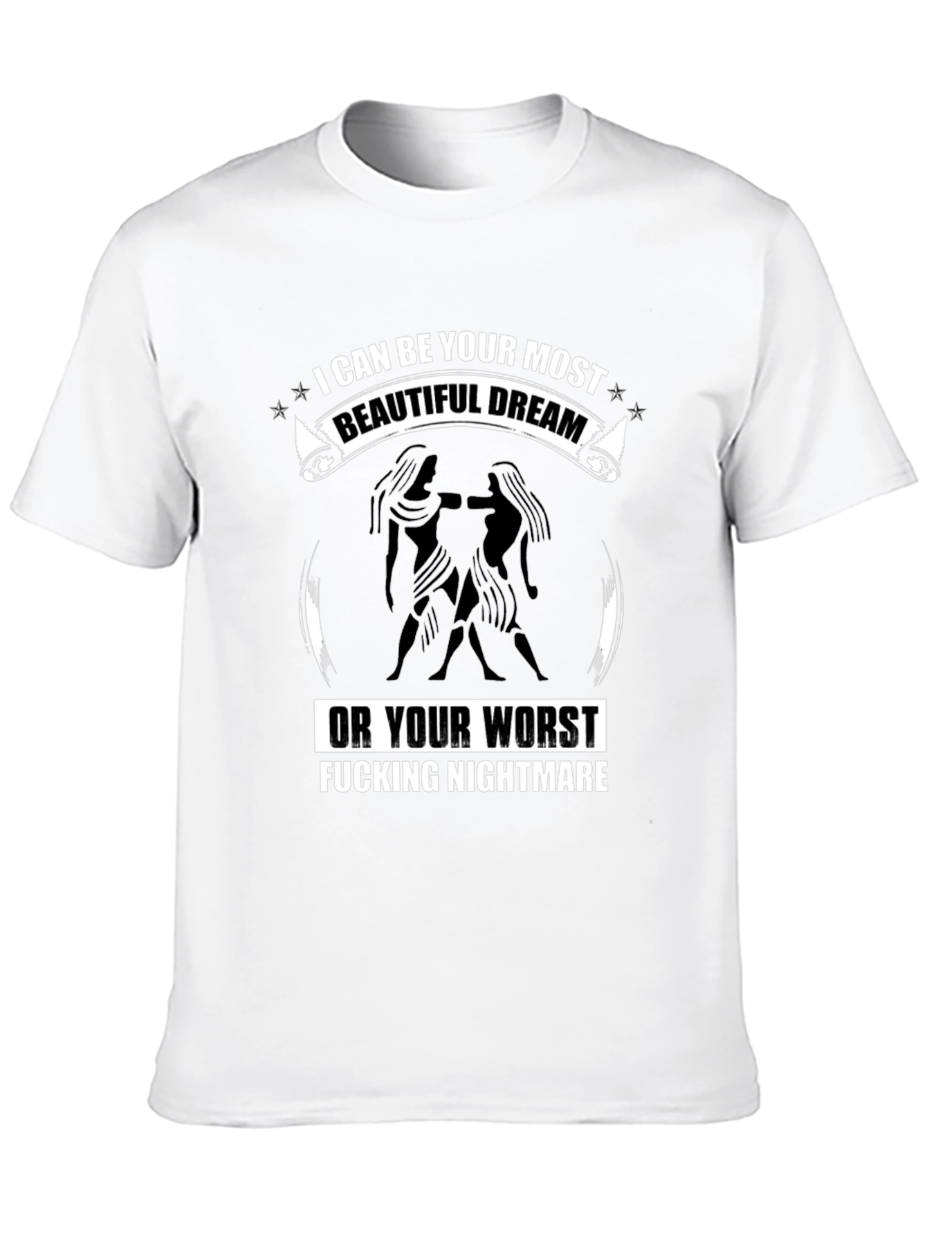 Gemini Zodiac Black T-Shirt: Beautiful Dream Nightmare