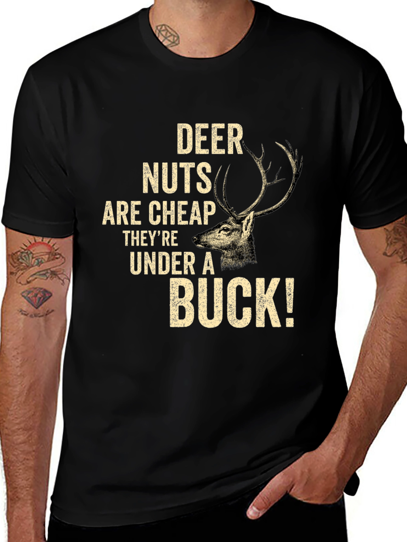 Deer Nuts Under A Buck Funny Graphic T-Shirt