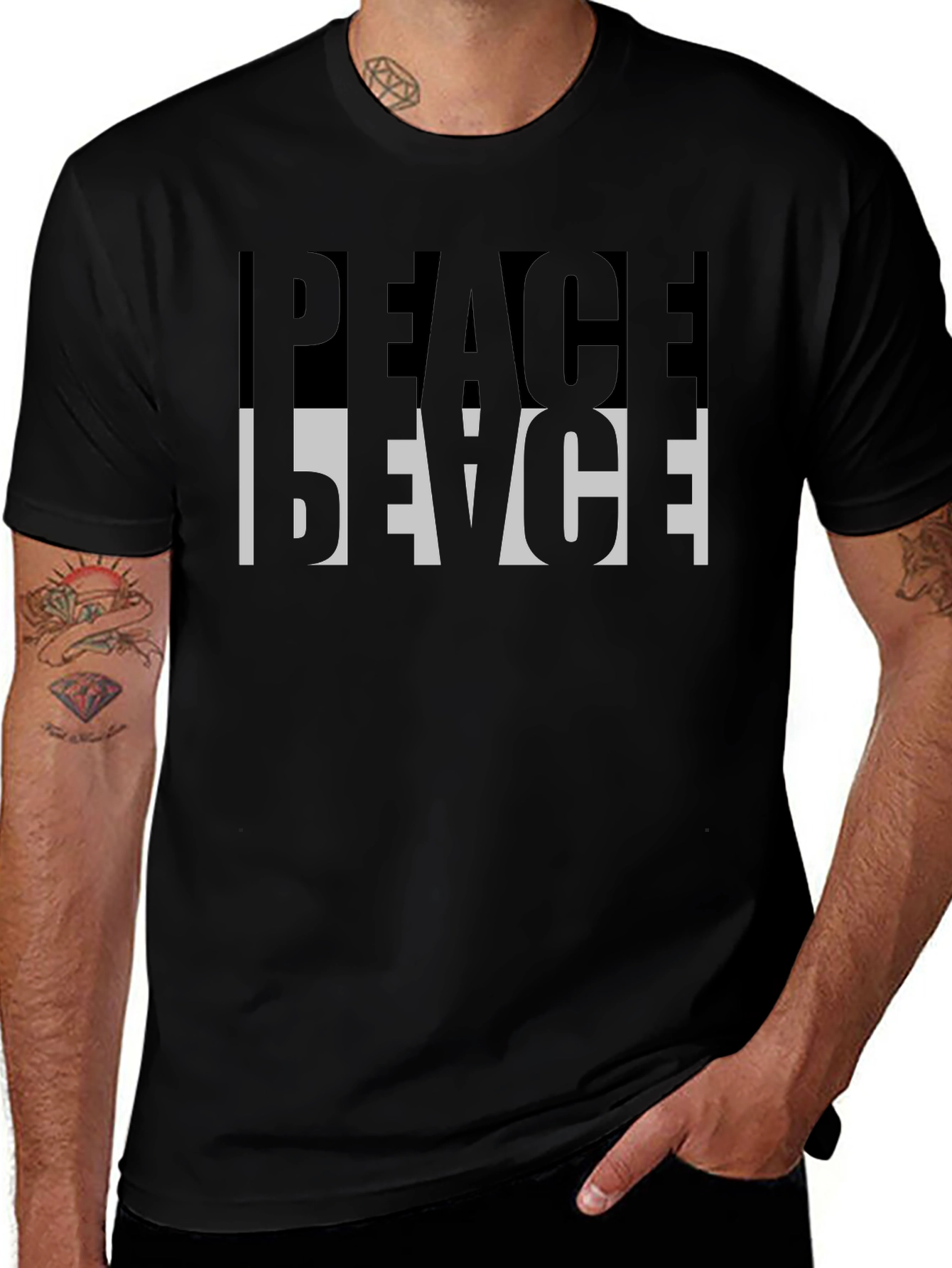 Peace Reversed Graphic Tee - Black Casual Shirt