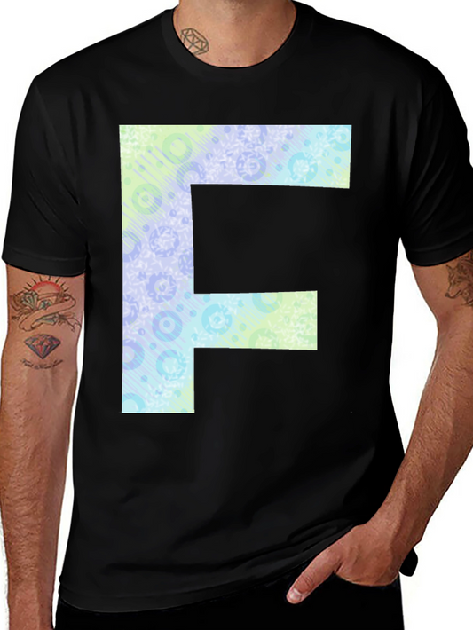 Letter F Patterned Tee - Black Cotton Casual Shirt
