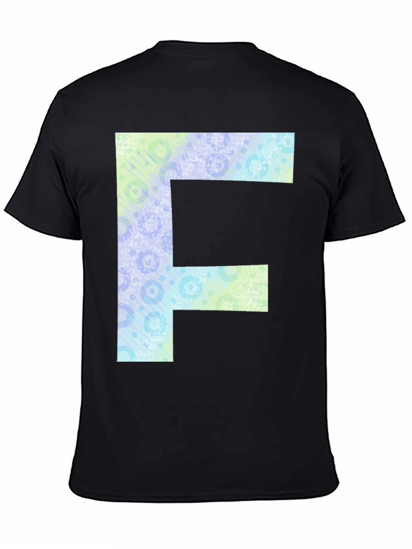 Letter F Patterned Tee - Black Cotton Casual Shirt