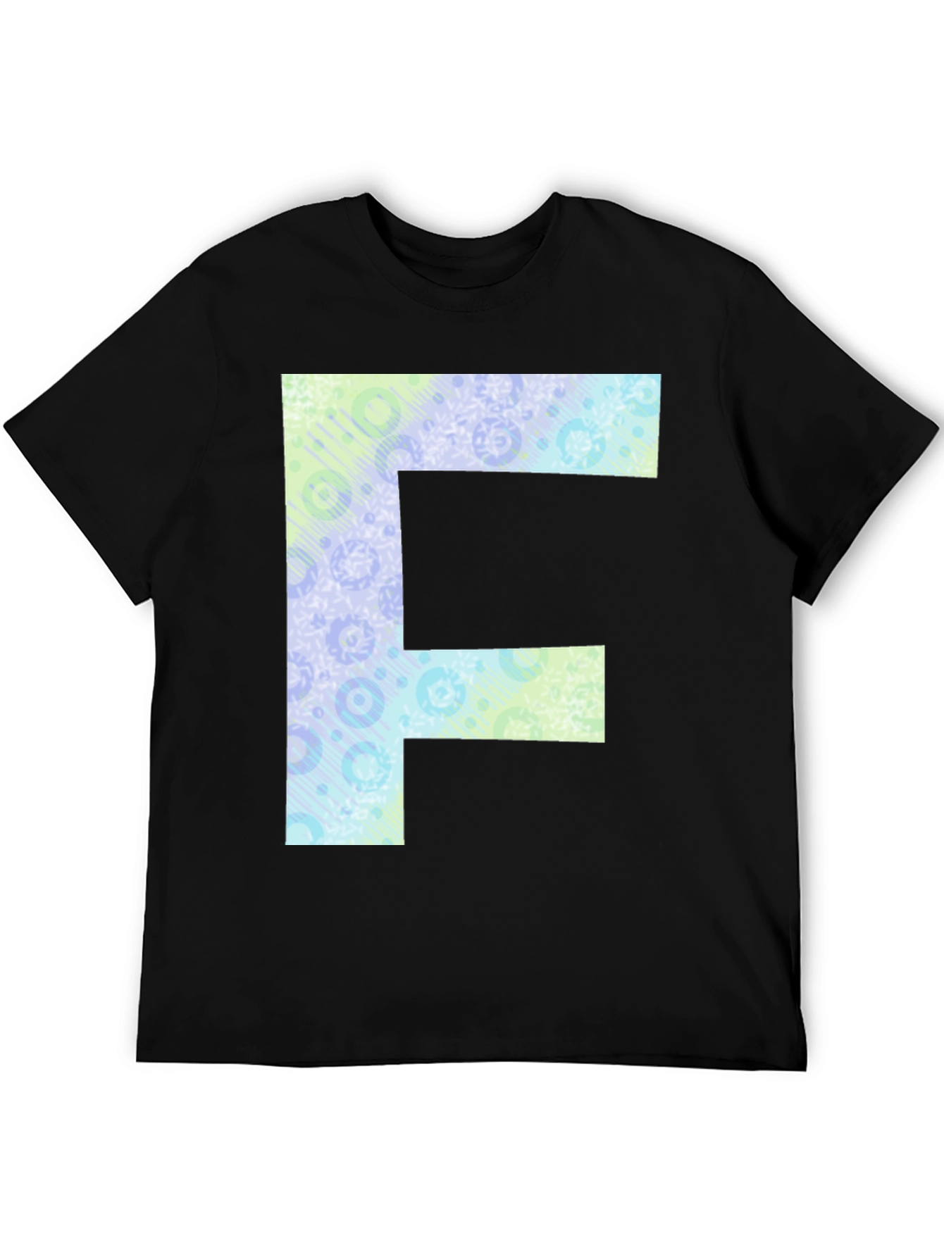 Letter F Patterned Tee - Black Cotton Casual Shirt