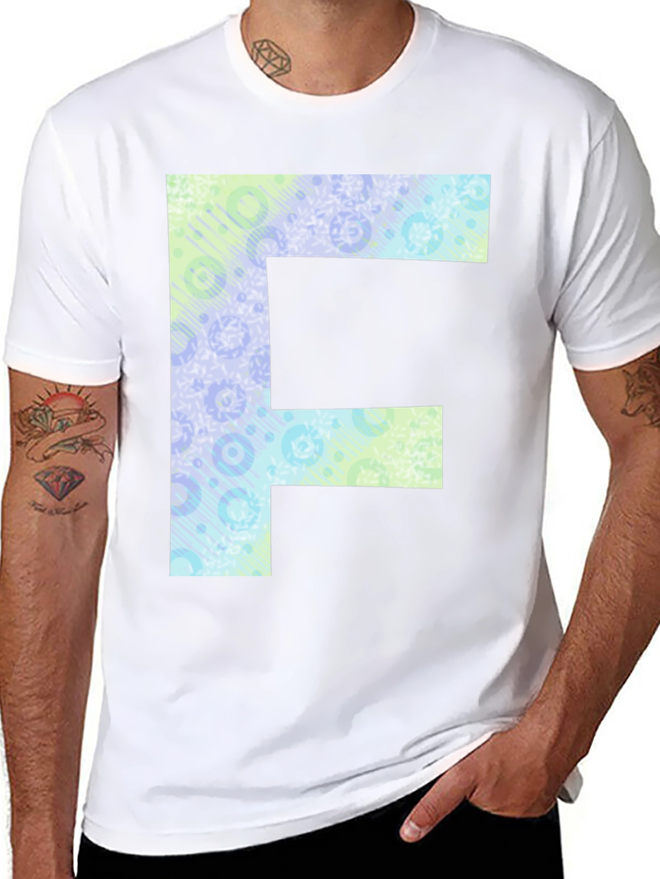 Letter F Patterned Tee - Black Cotton Casual Shirt
