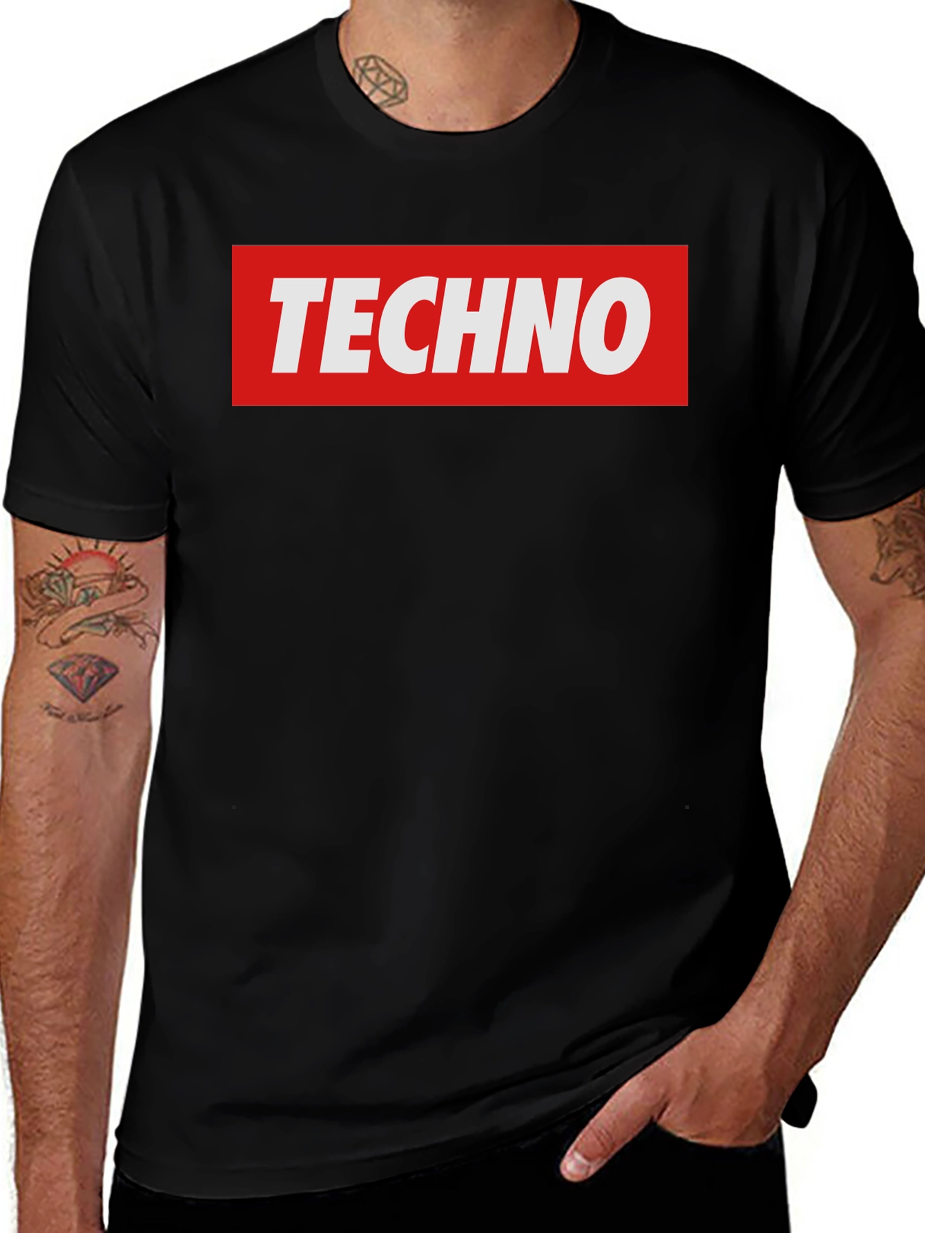 Techno Graphic T-Shirt - Bold Red & Black Design