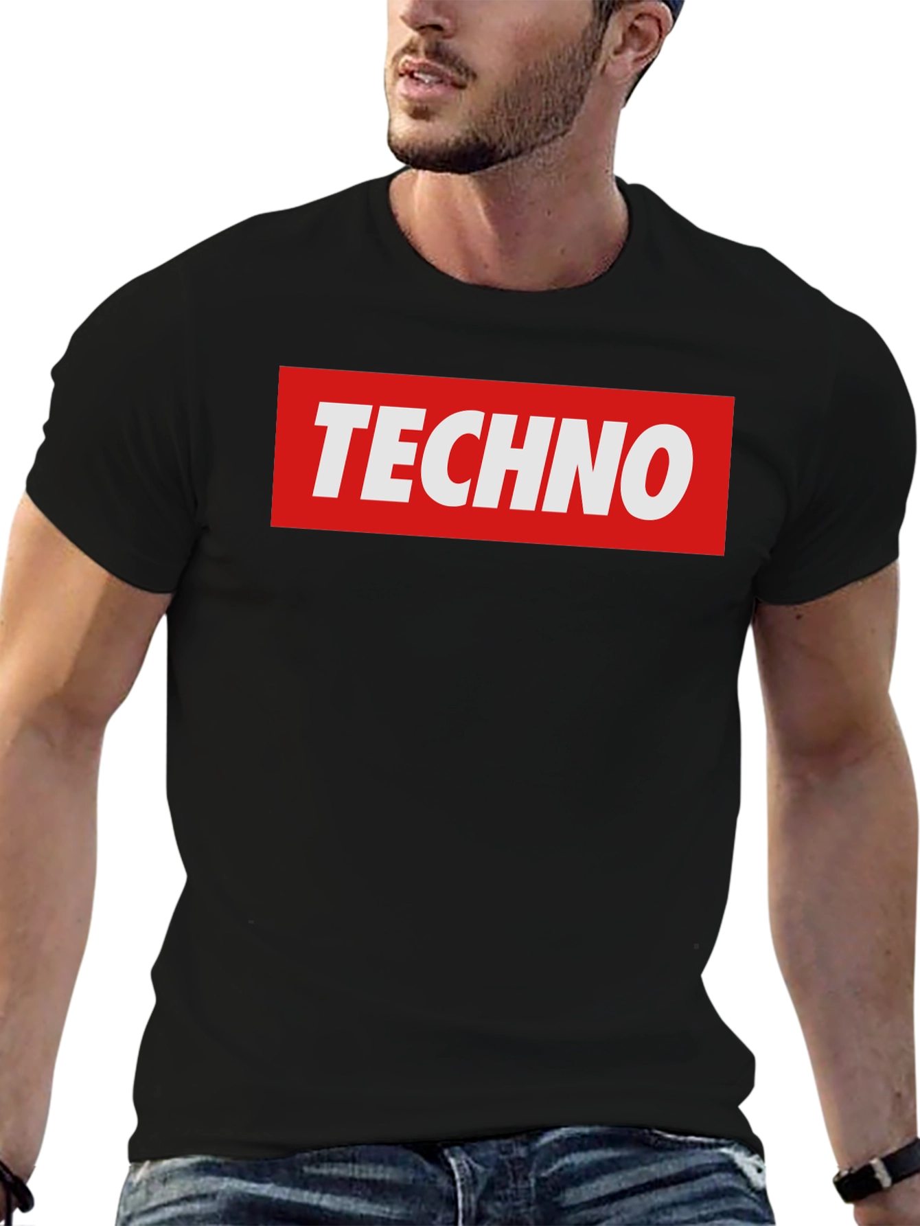 Techno Graphic T-Shirt - Bold Red & Black Design