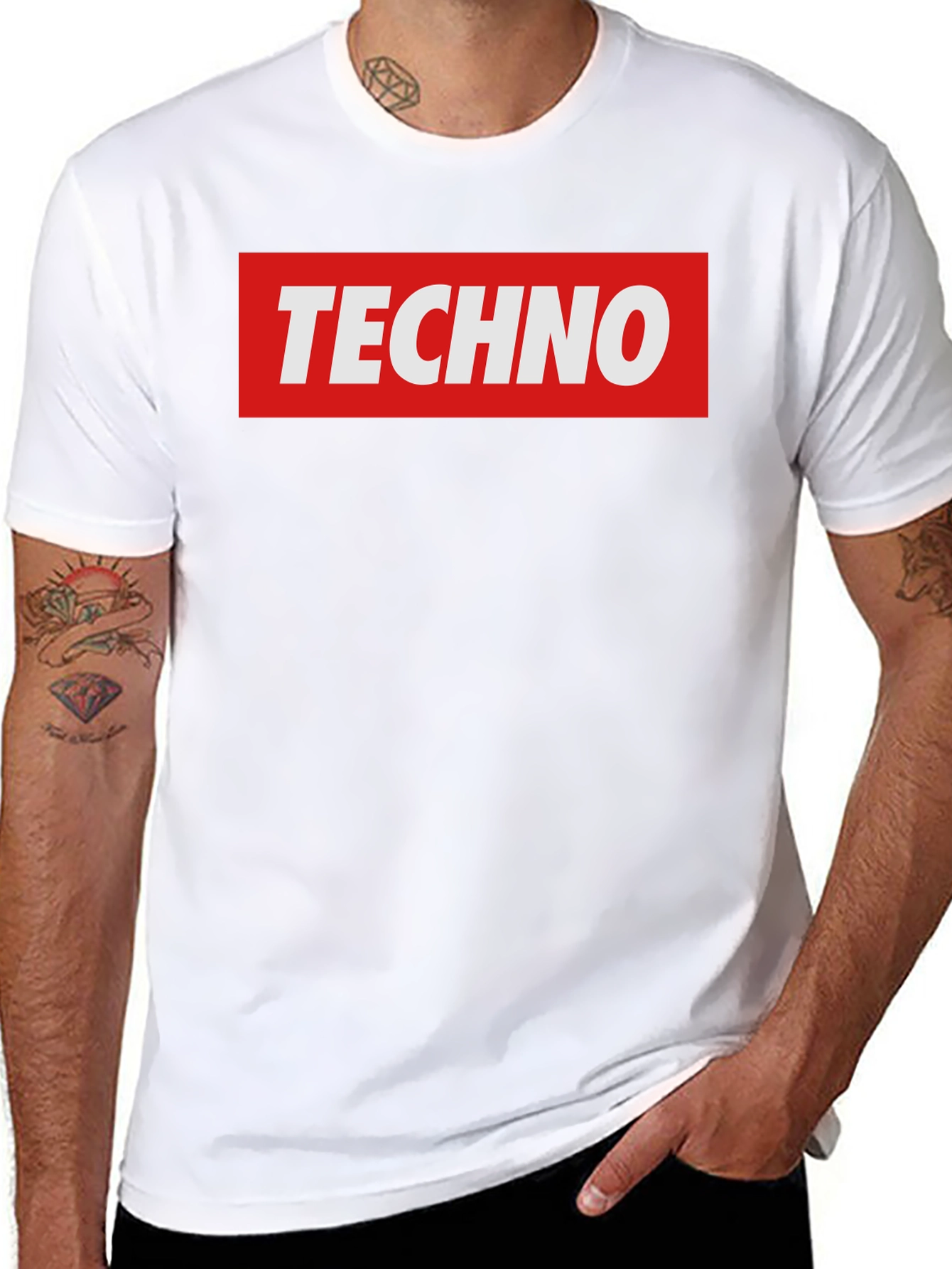 Techno Graphic T-Shirt - Bold Red & Black Design