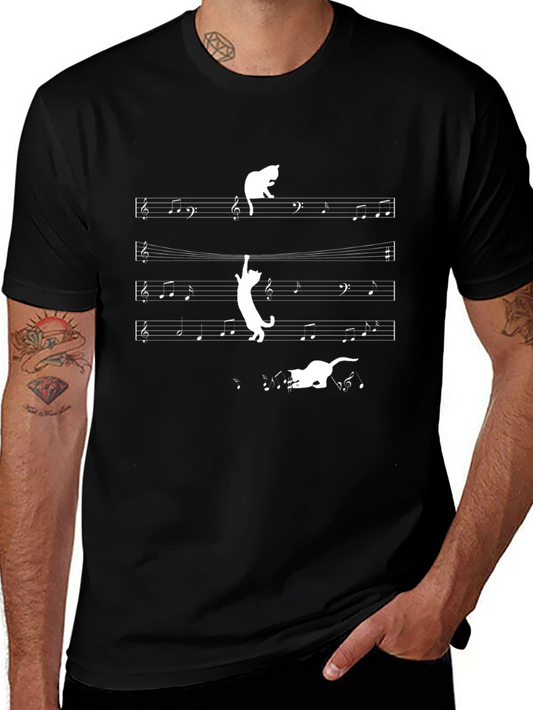Musical Cat T-Shirt - Black Cotton Tee
