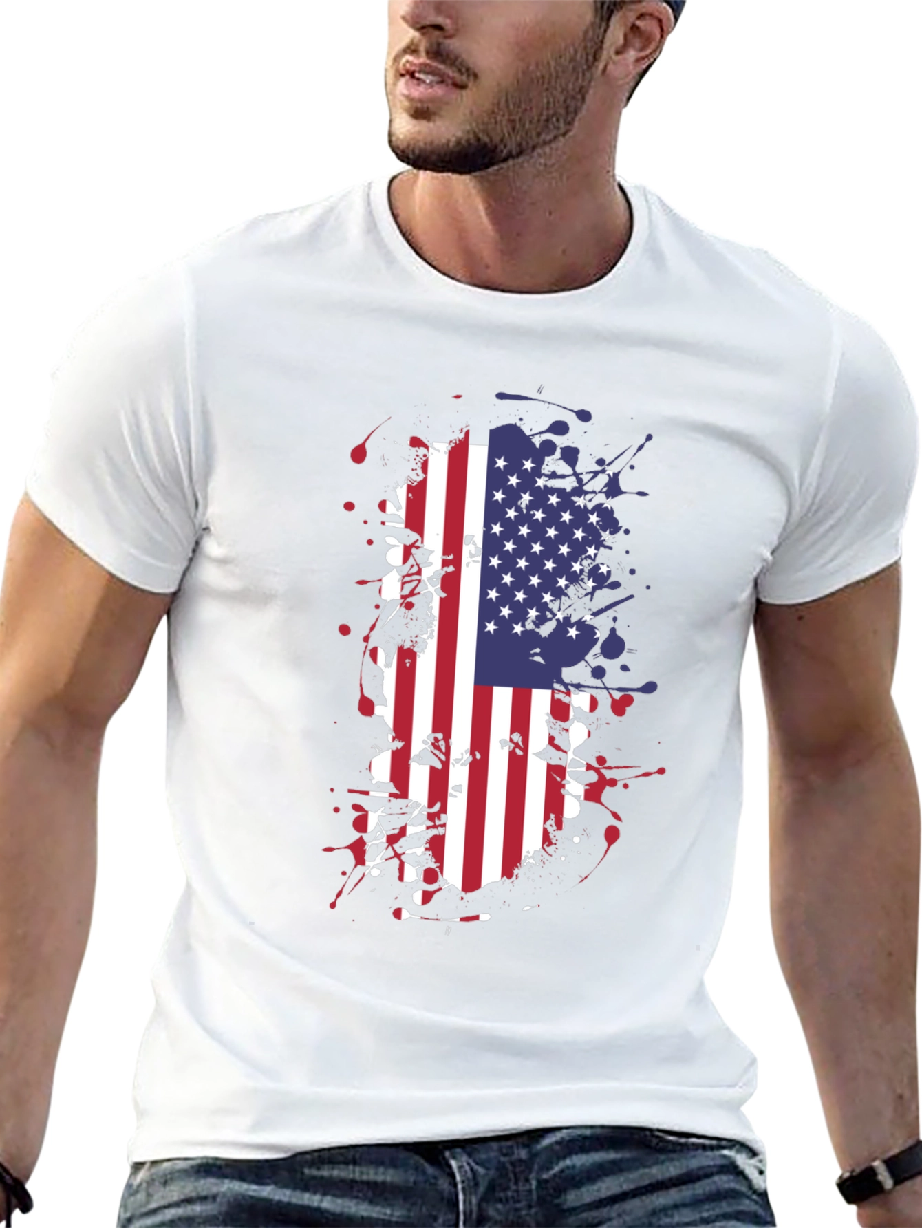 USA Flag Splatter Graphic Tee - Black