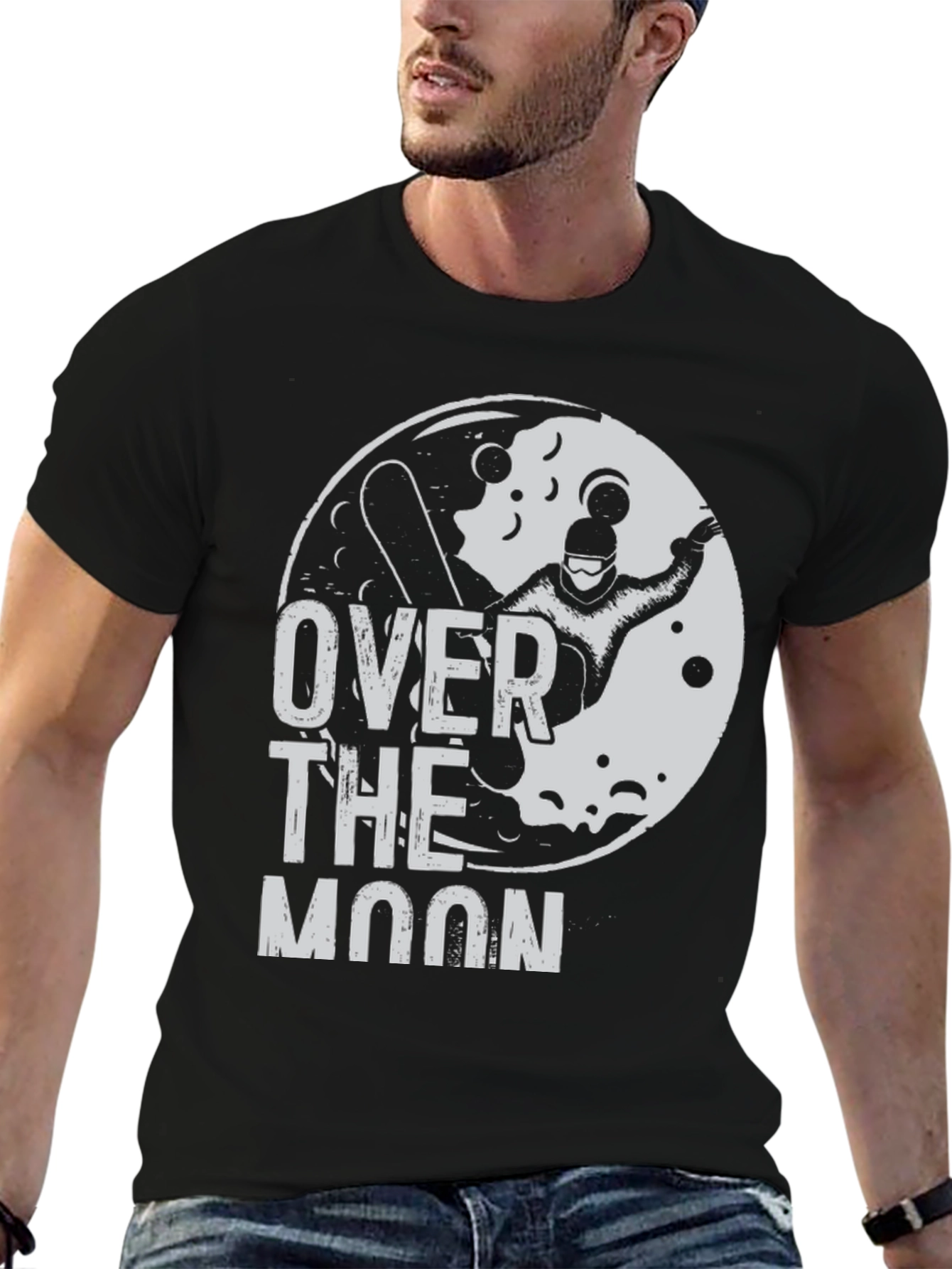 Over the Moon Snowboarder Black Graphic Tee