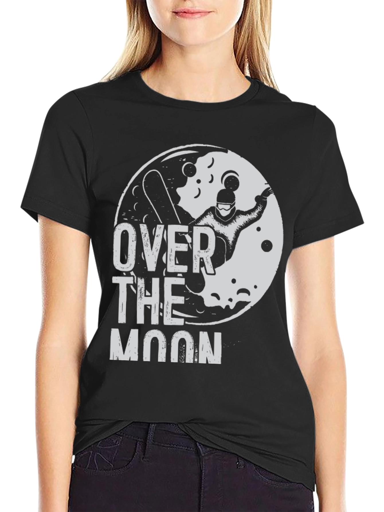 Over the Moon Snowboarder Black Graphic Tee