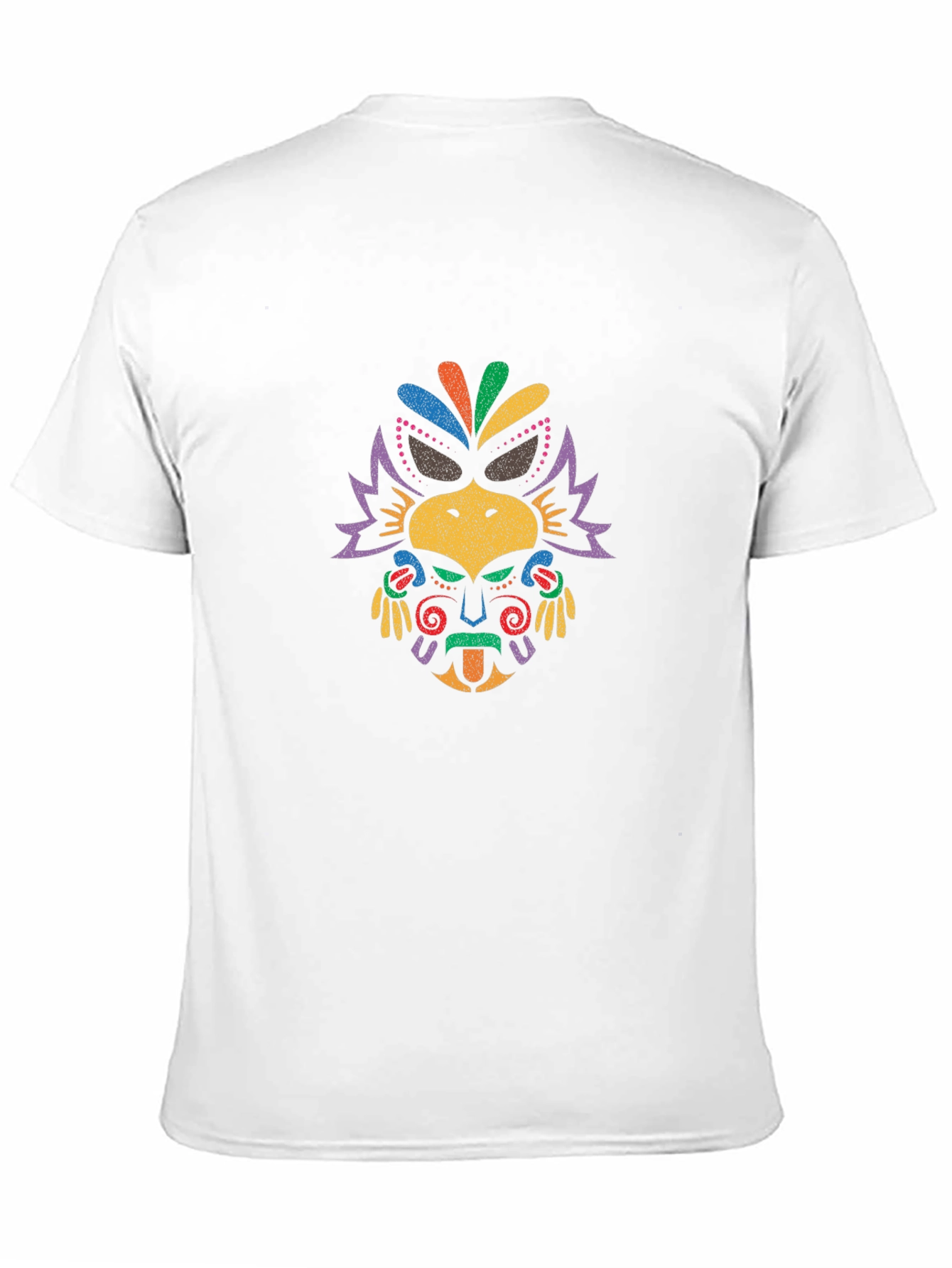 Vibrant Tribal Mask Graphic Tee - Black Cotton T-Shirt