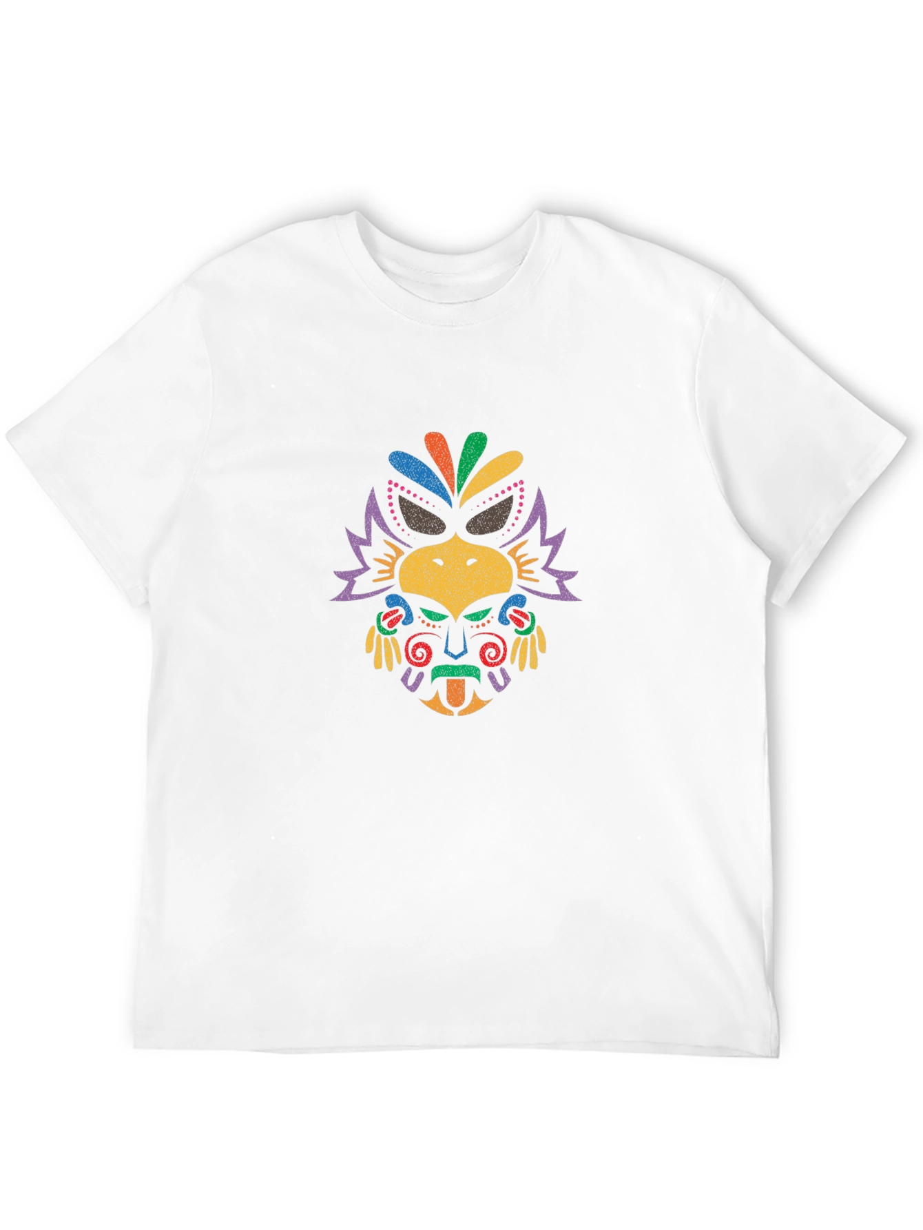 Vibrant Tribal Mask Graphic Tee - Black Cotton T-Shirt
