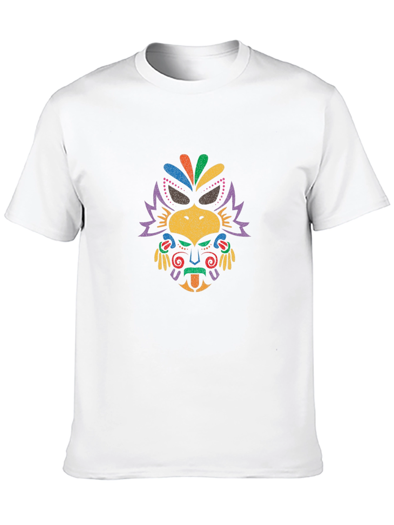 Vibrant Tribal Mask Graphic Tee - Black Cotton T-Shirt