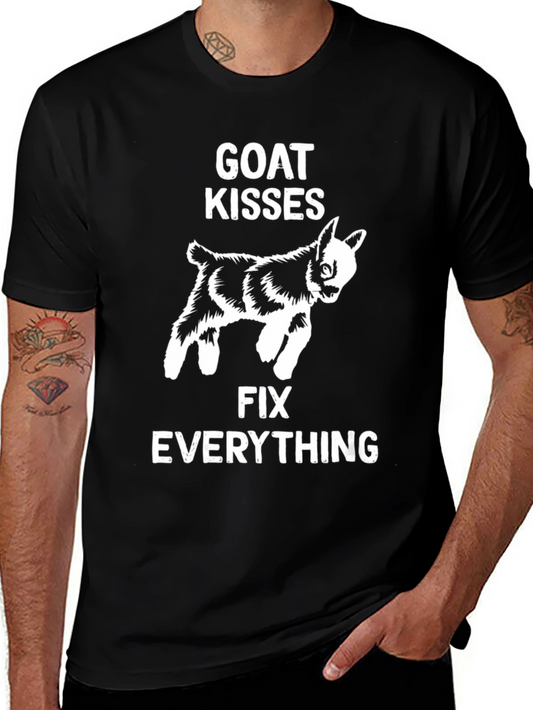 Goat Kisses Fix Everything Black T-Shirt