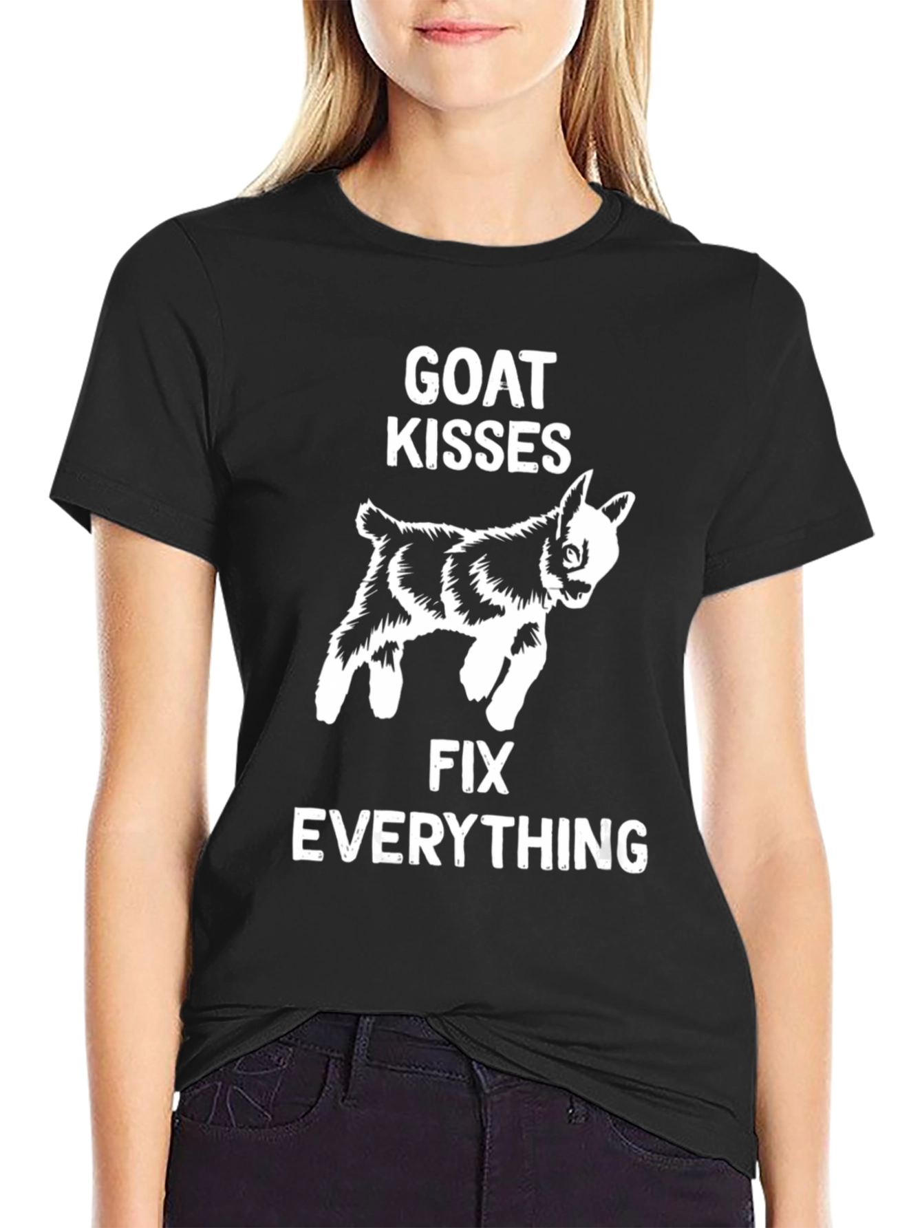 Goat Kisses Fix Everything Black T-Shirt