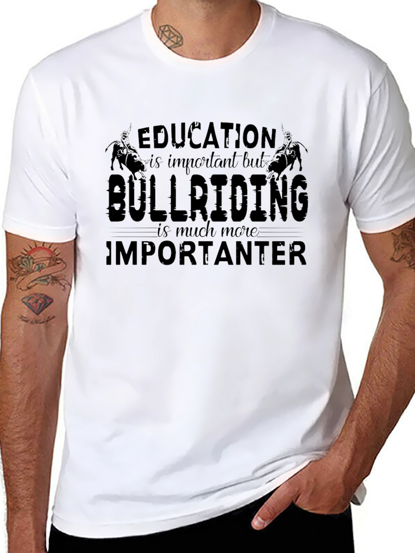Bull Riding T-Shirt: Education vs. Bull Riding