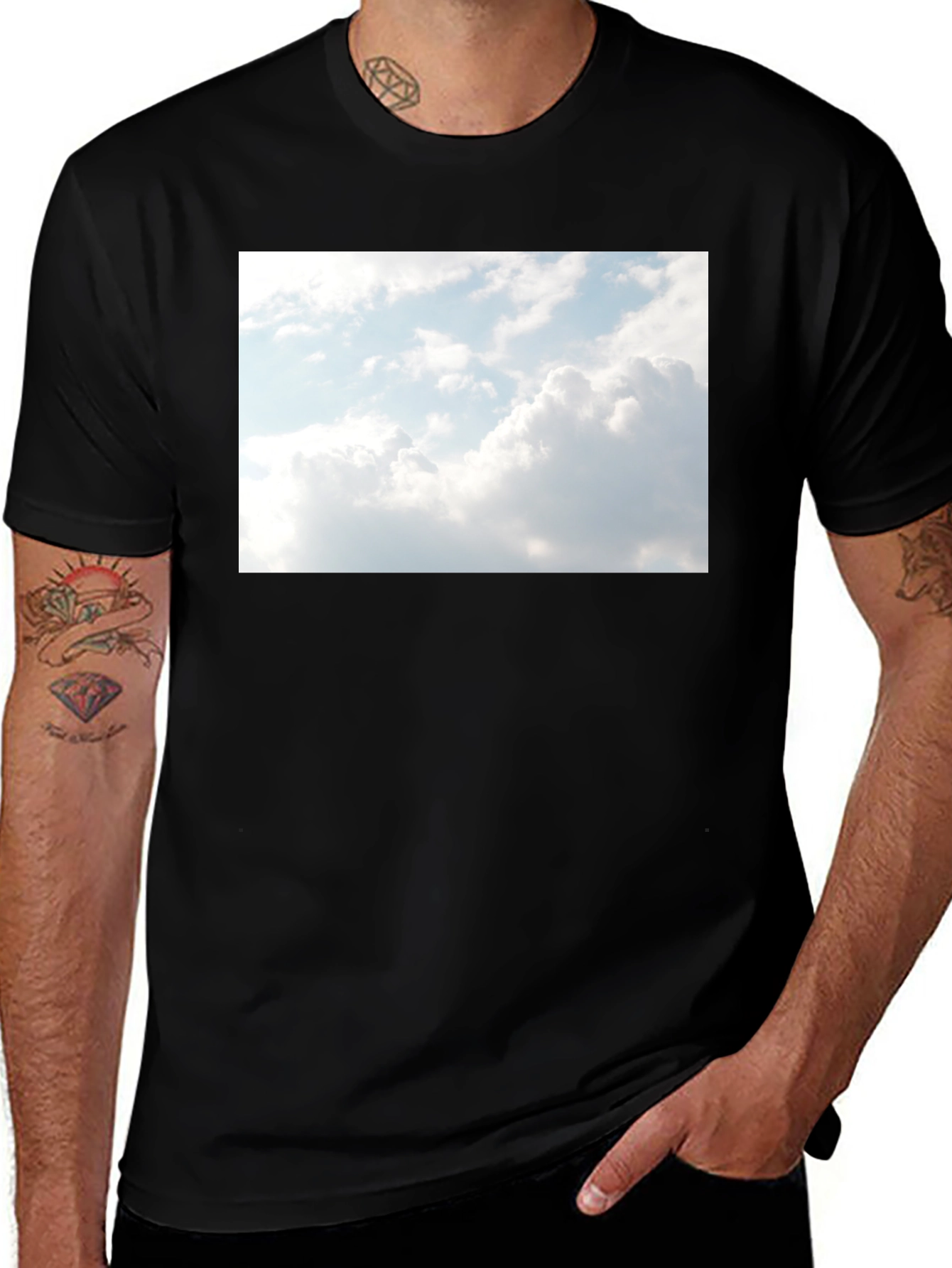 Sky Graphic Black Tee - Cotton Blend Comfort