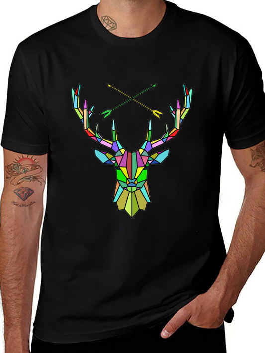 Geometric Deer Head Graphic Tee - Mens Black T-Shirt