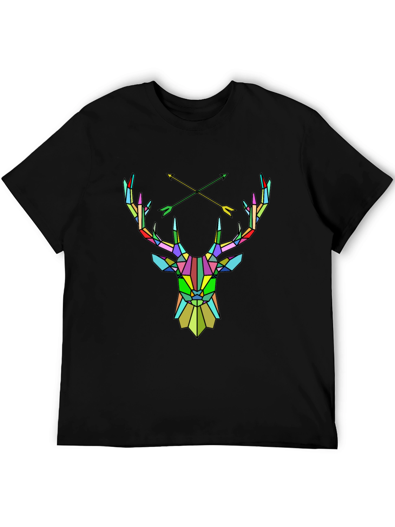 Geometric Deer Head Graphic Tee - Mens Black T-Shirt