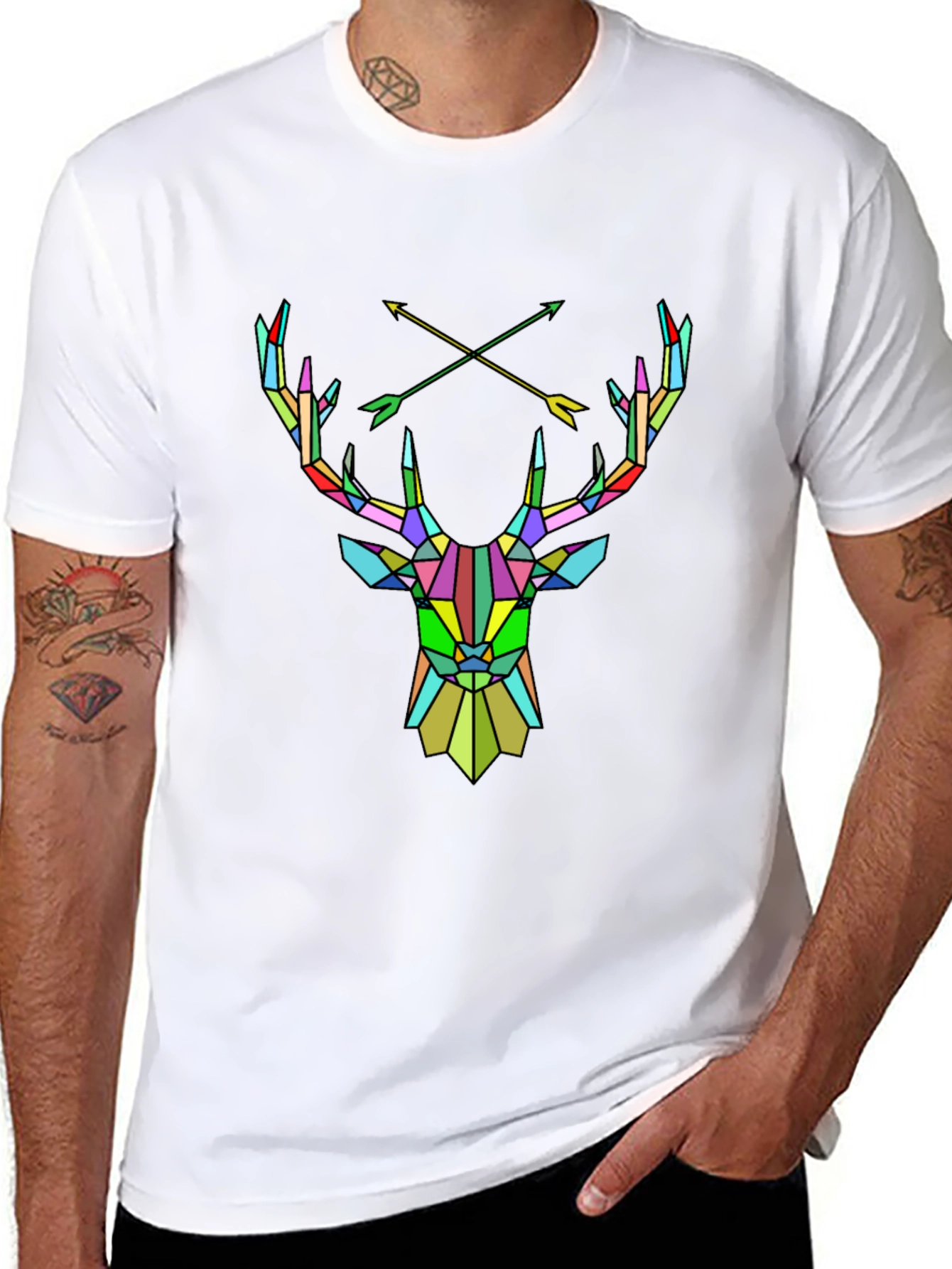 Geometric Deer Head Graphic Tee - Mens Black T-Shirt