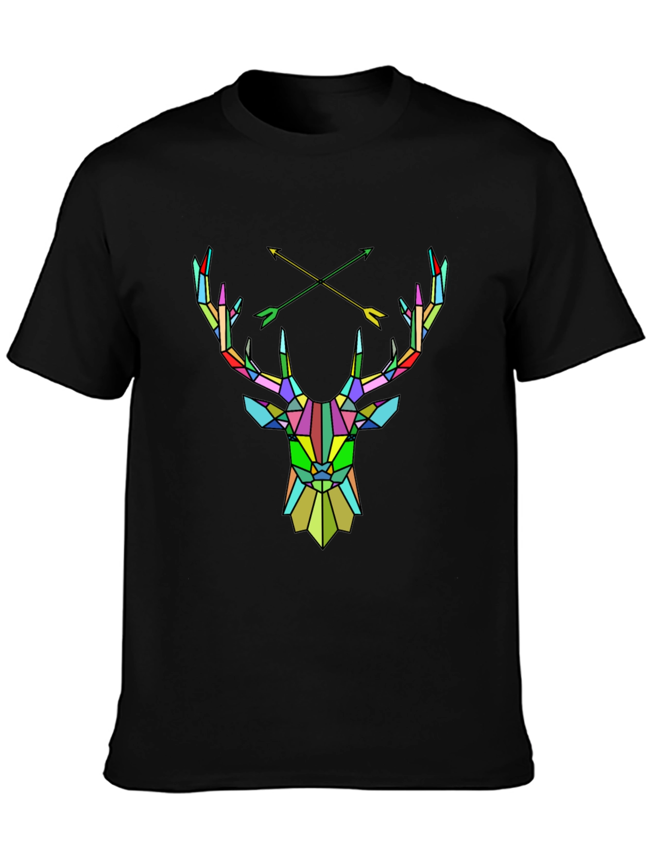 Geometric Deer Head Graphic Tee - Mens Black T-Shirt