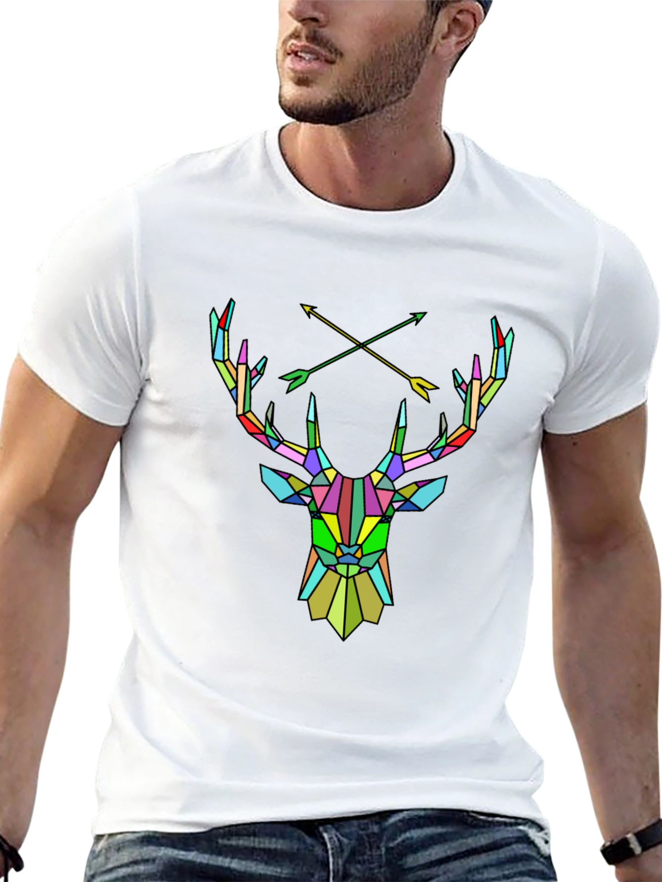 Geometric Deer Head Graphic Tee - Mens Black T-Shirt