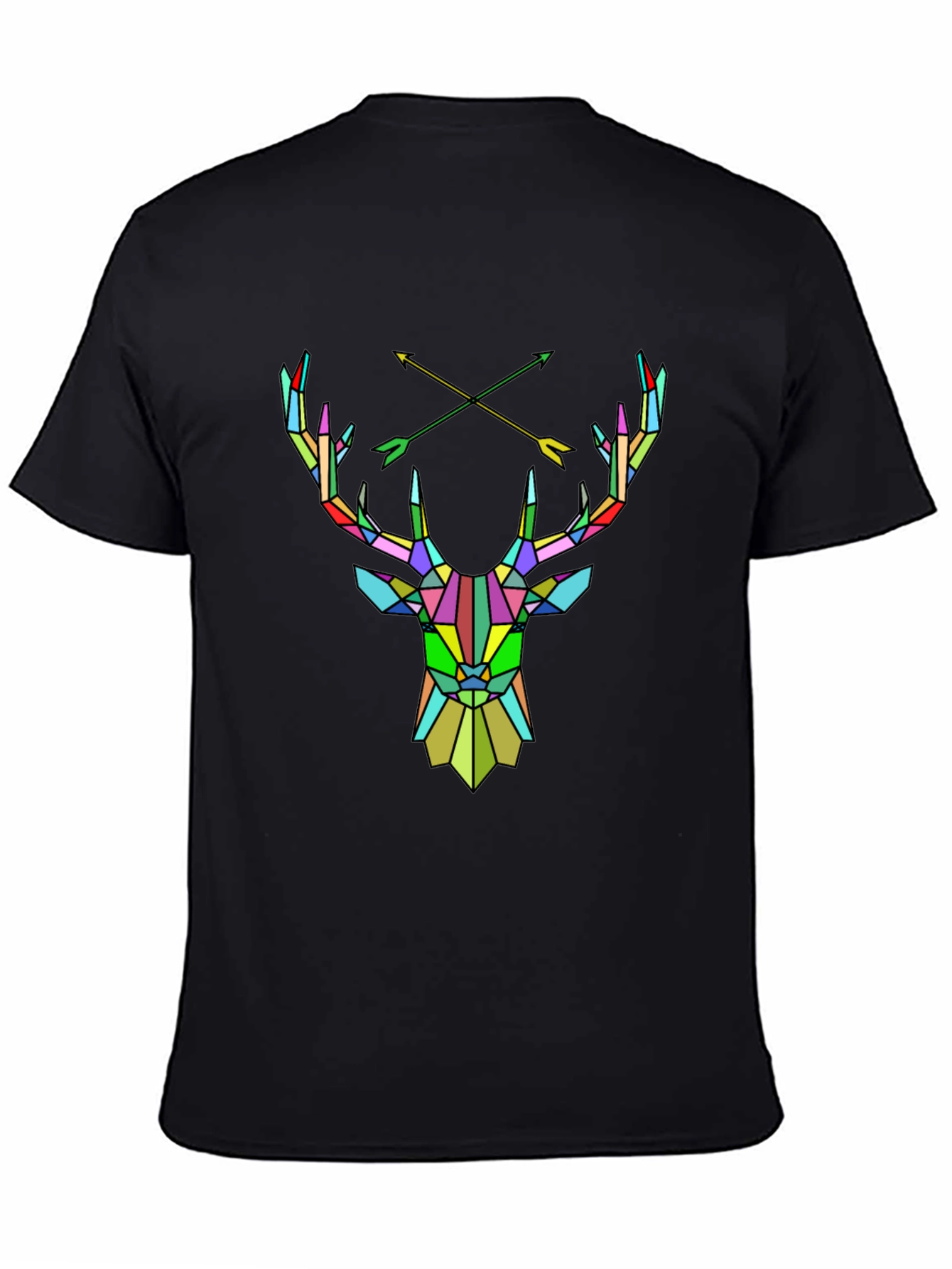 Geometric Deer Head Graphic Tee - Mens Black T-Shirt