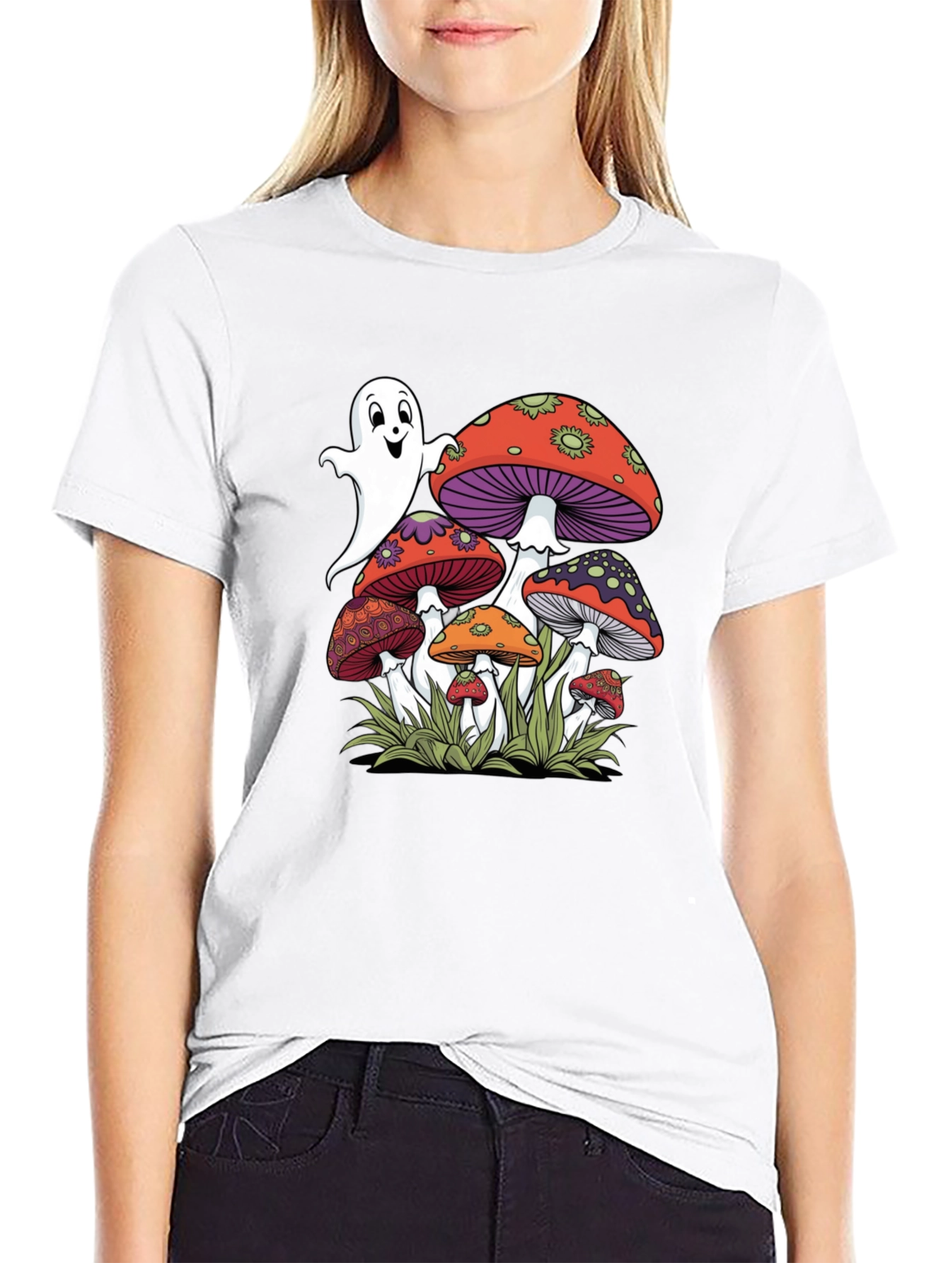 Ghost and Mushroom Graphic Tee - Unisex Black T-Shirt