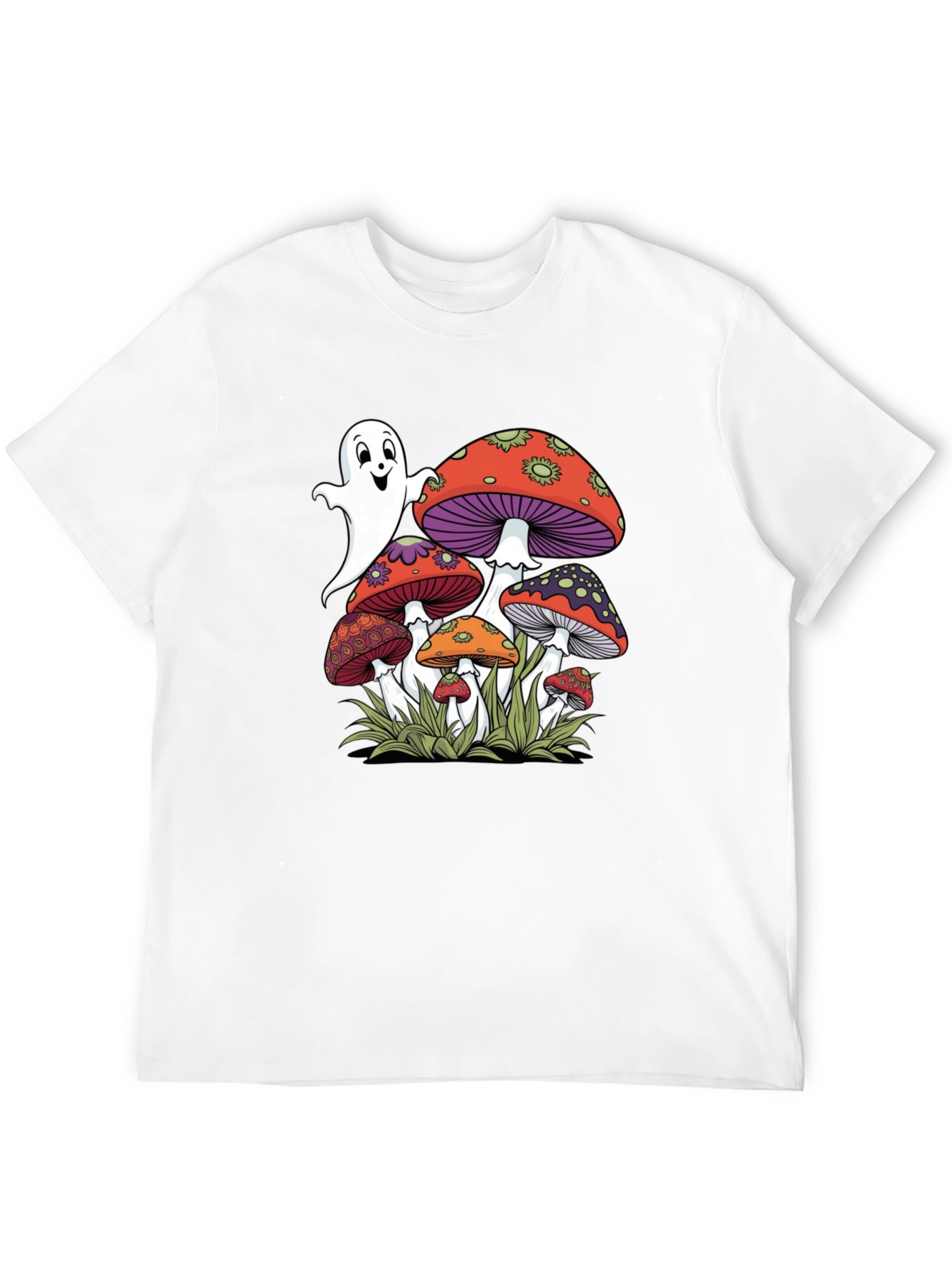 Ghost and Mushroom Graphic Tee - Unisex Black T-Shirt