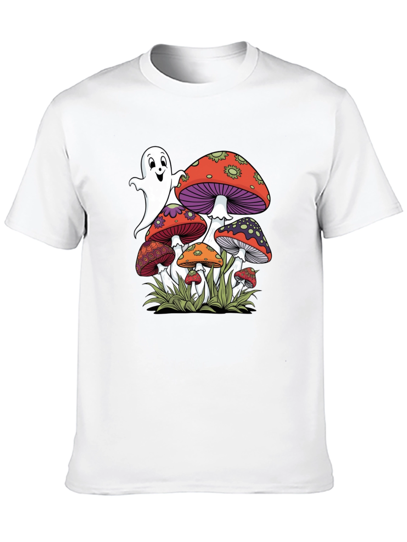 Ghost and Mushroom Graphic Tee - Unisex Black T-Shirt