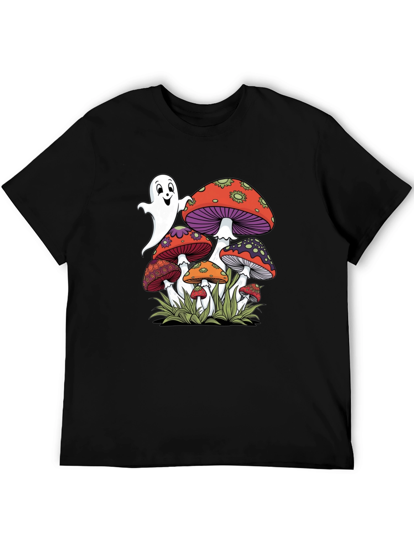 Ghost and Mushroom Graphic Tee - Unisex Black T-Shirt