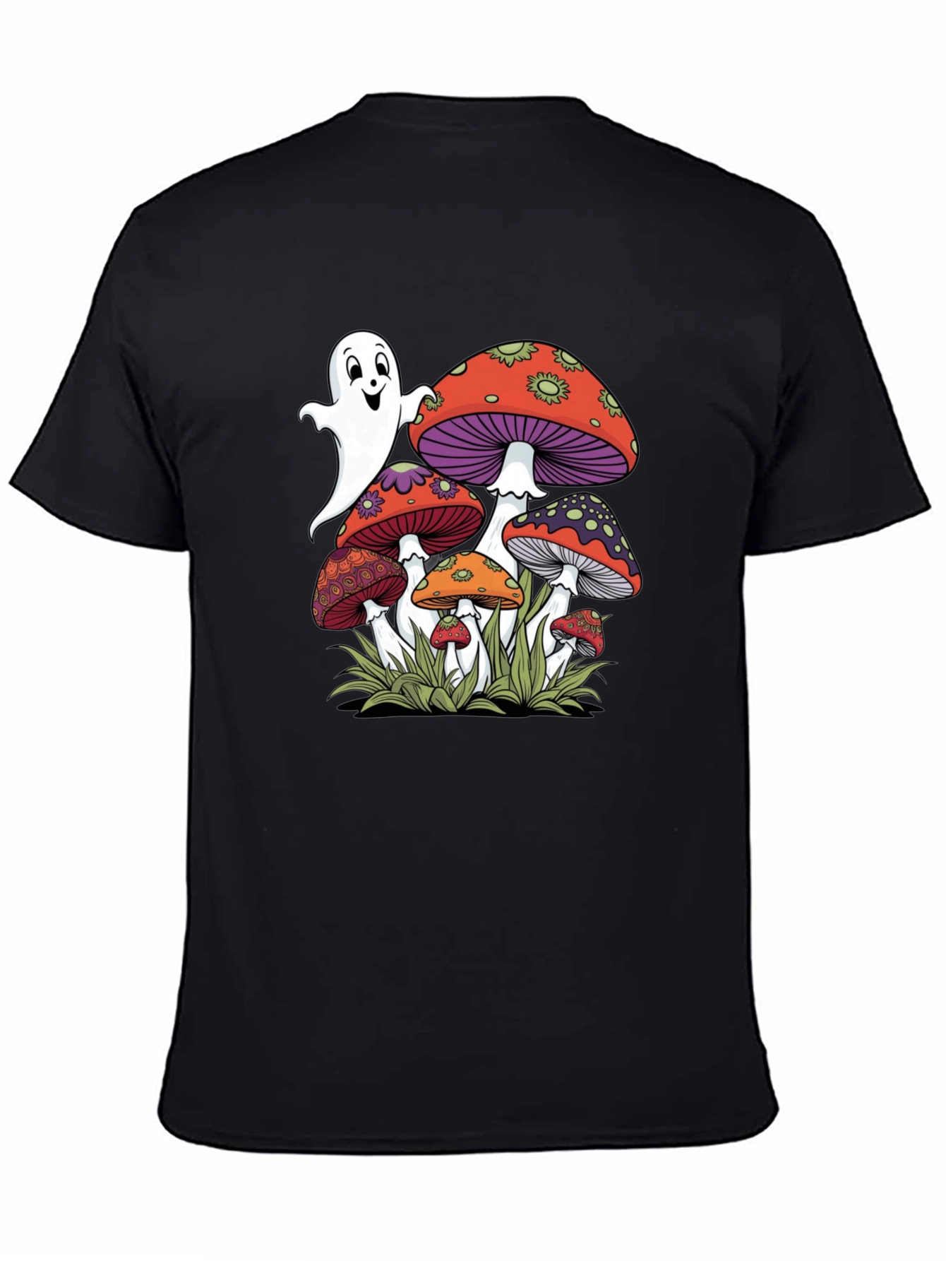 Ghost and Mushroom Graphic Tee - Unisex Black T-Shirt