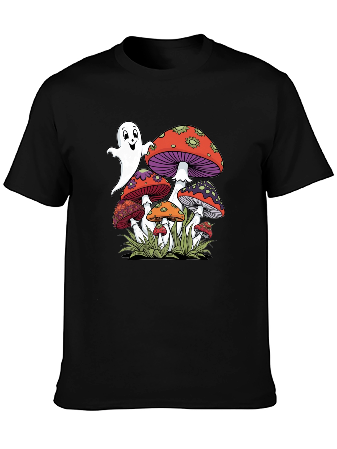 Ghost and Mushroom Graphic Tee - Unisex Black T-Shirt