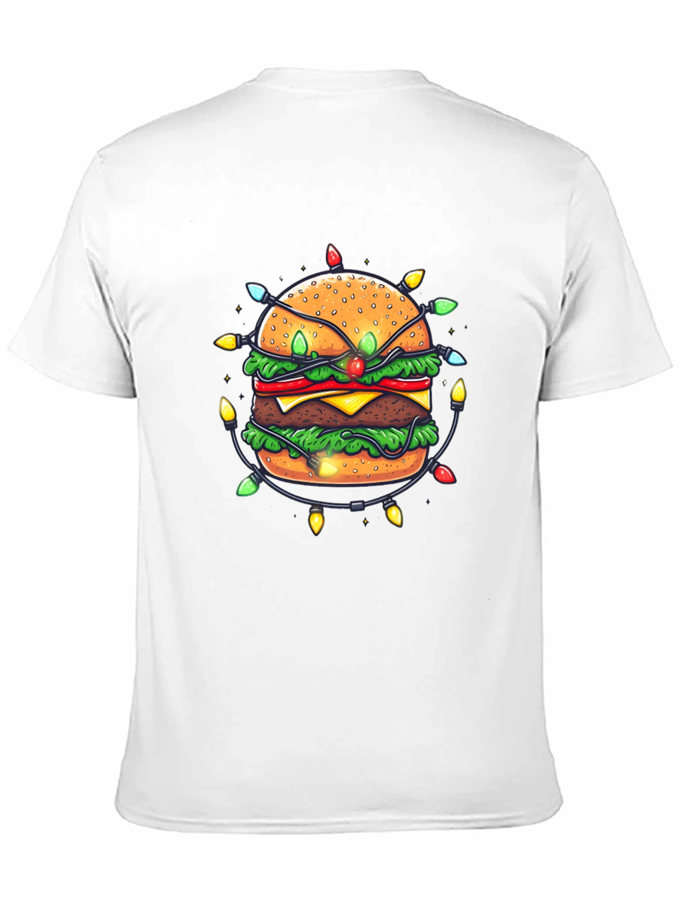 Festive Burger Graphic Tee - Holiday Lights Design